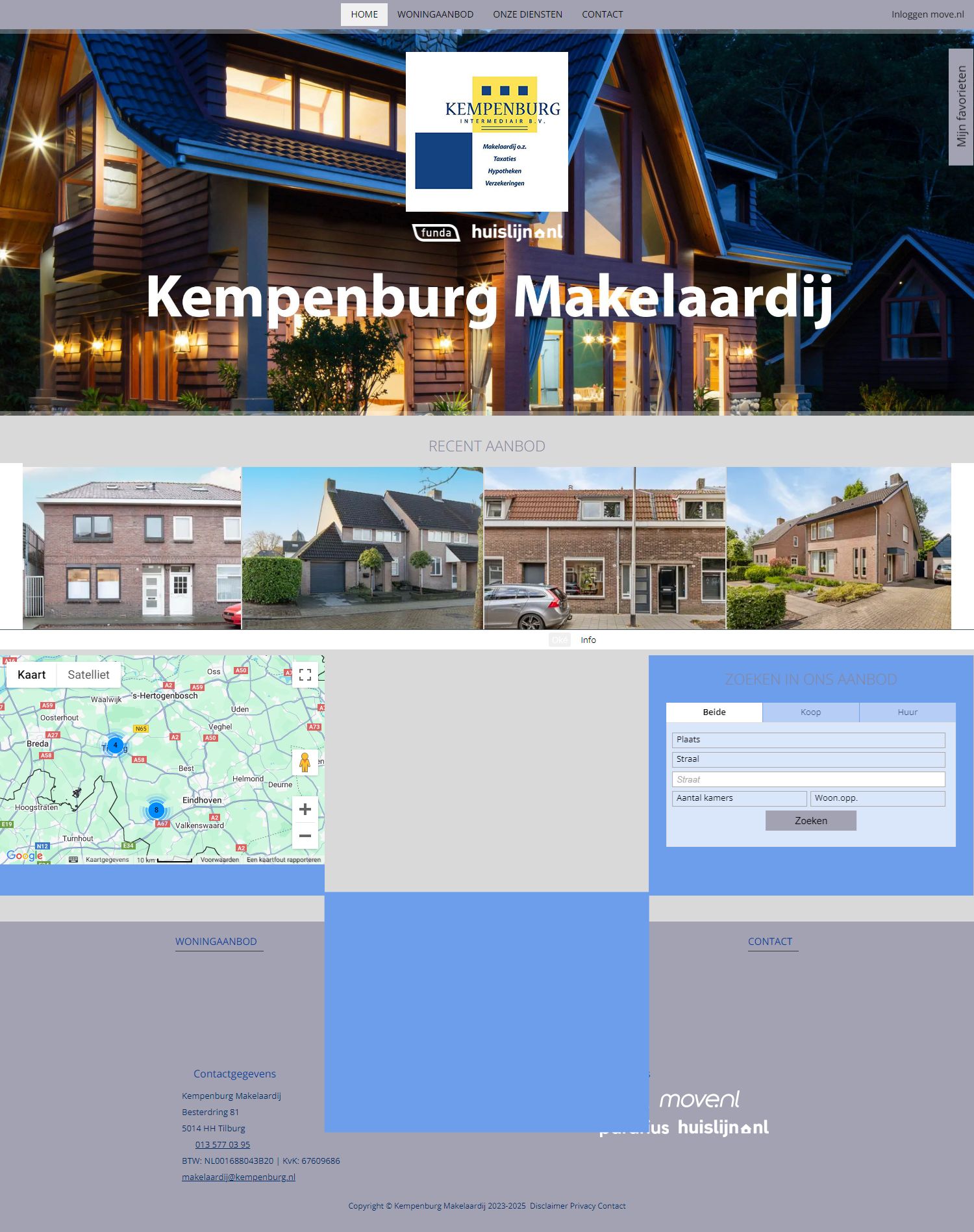 Screenshot van de website van www.kempenburgwonen.nl