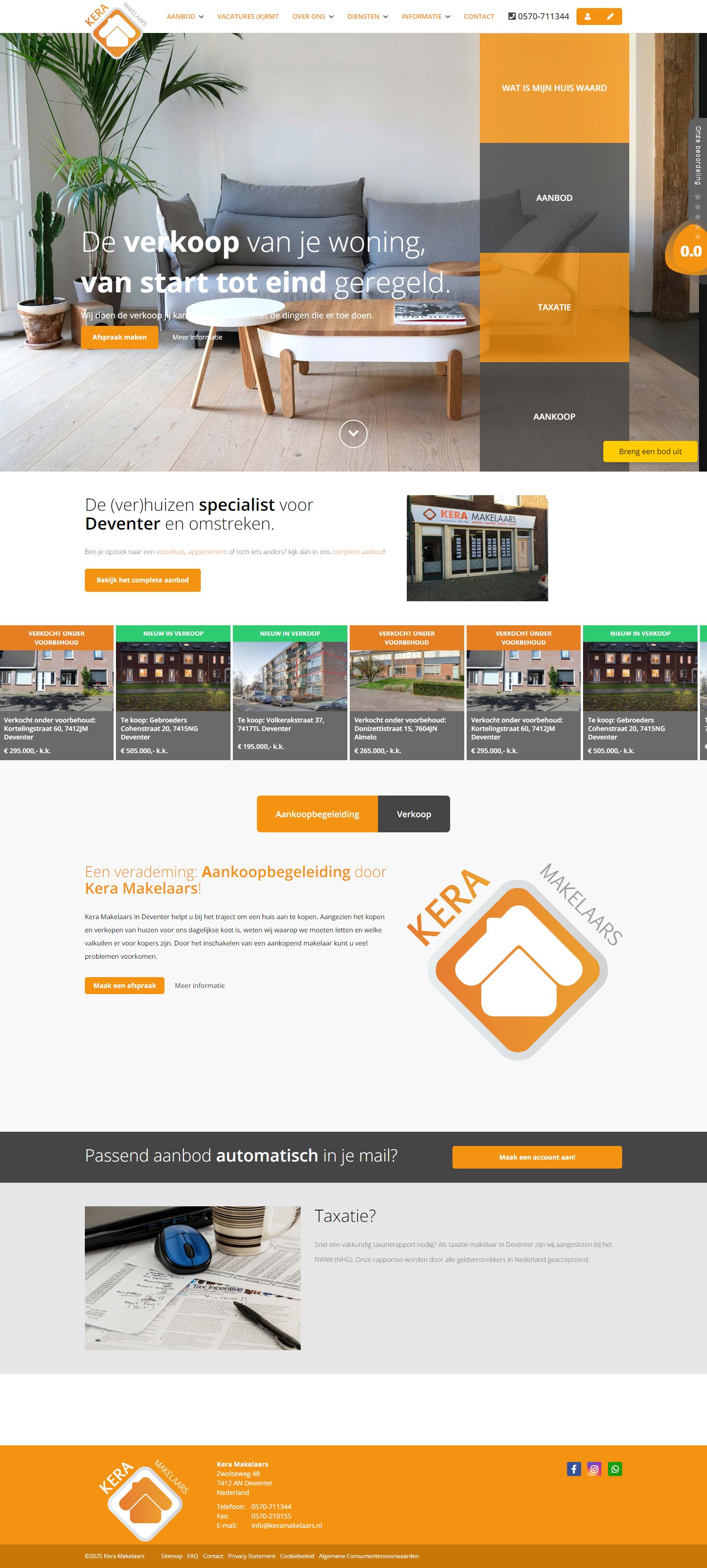 Screenshot van de website van www.keramakelaars.nl