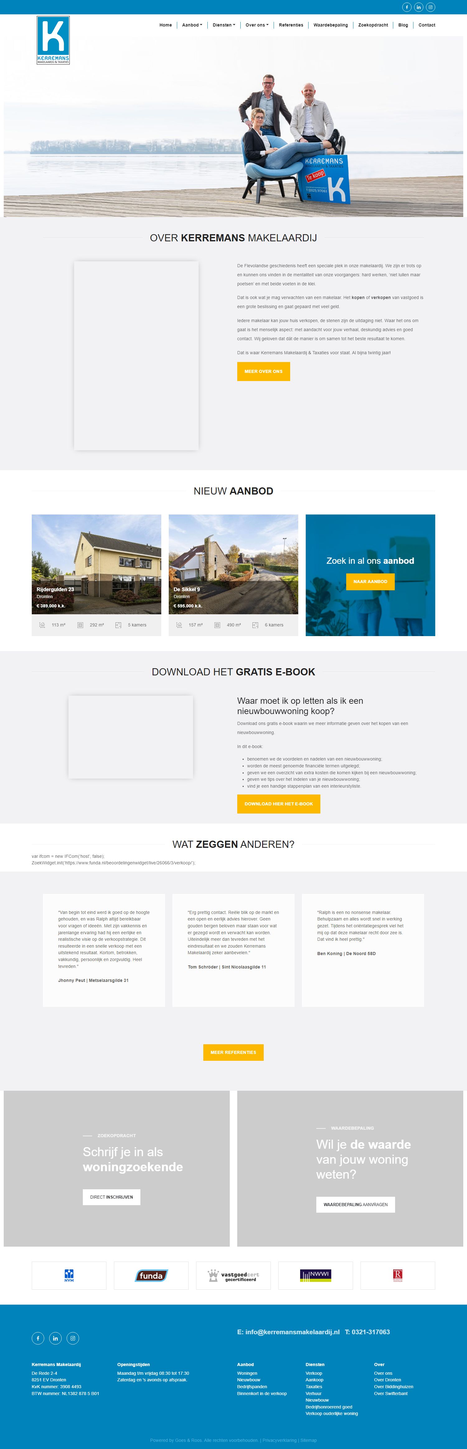 Screenshot van de website van www.kerremansmakelaardij.nl