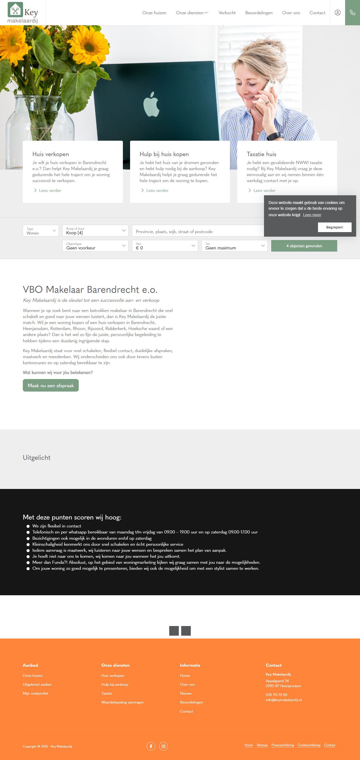 Screenshot van de website van www.keymakelaardij.nl