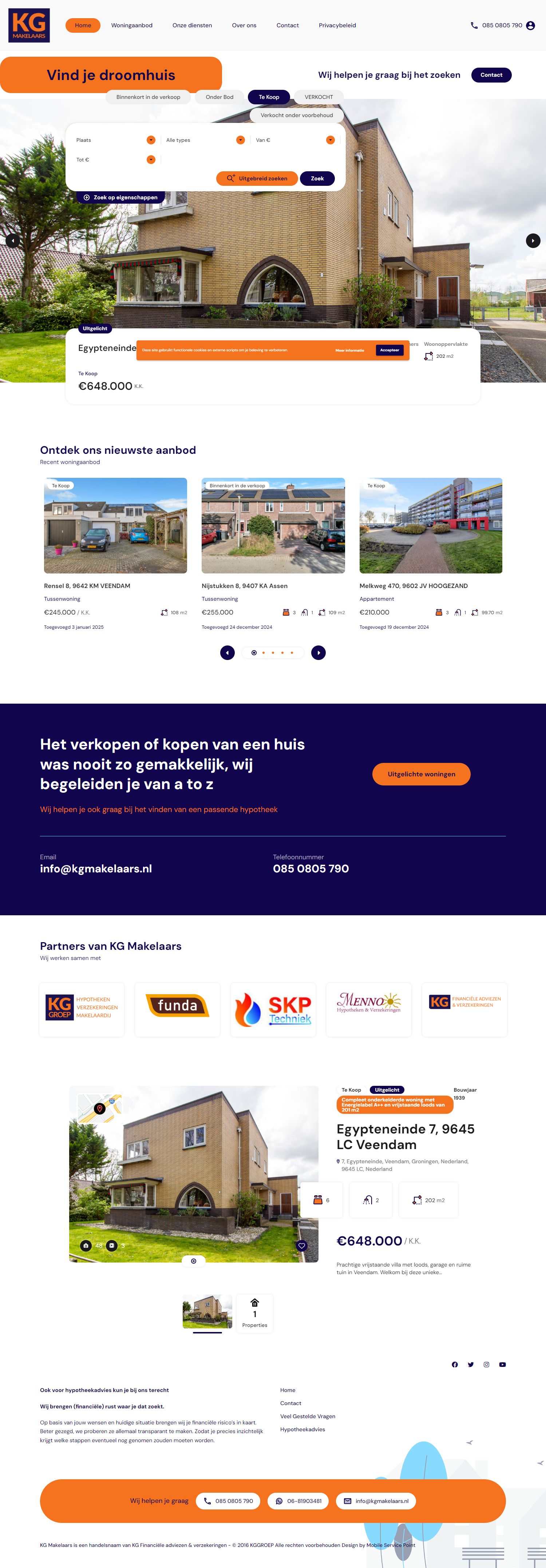 Screenshot van de website van www.kgmakelaars.nl