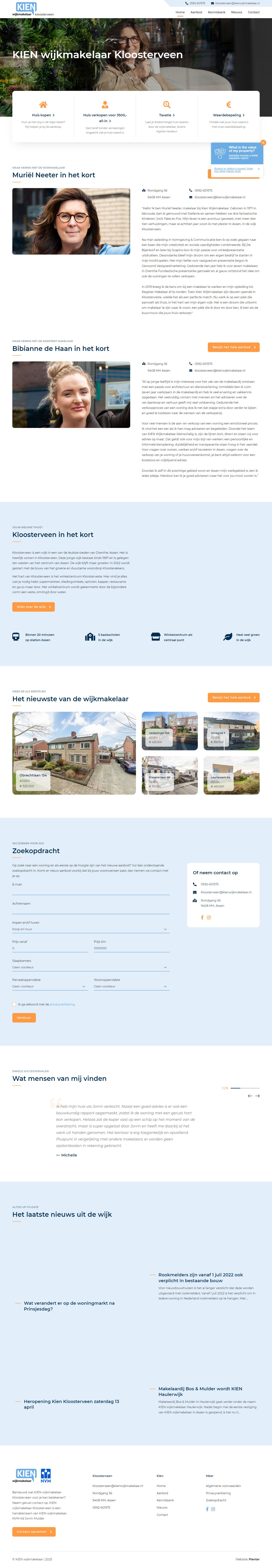 Screenshot van de website van www.kienwijkmakelaar.nl