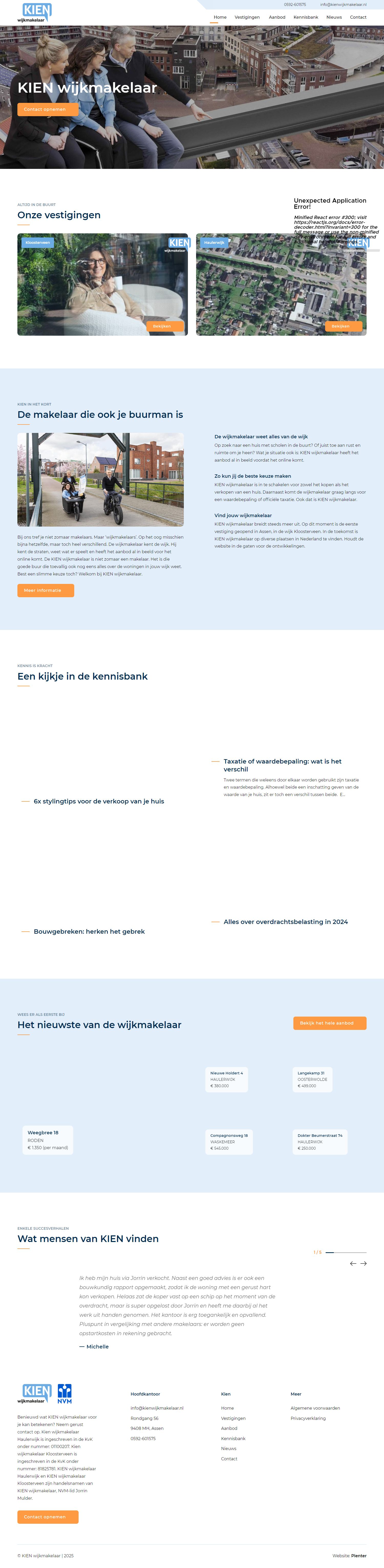 Screenshot van de website van www.kienwijkmakelaar.nl