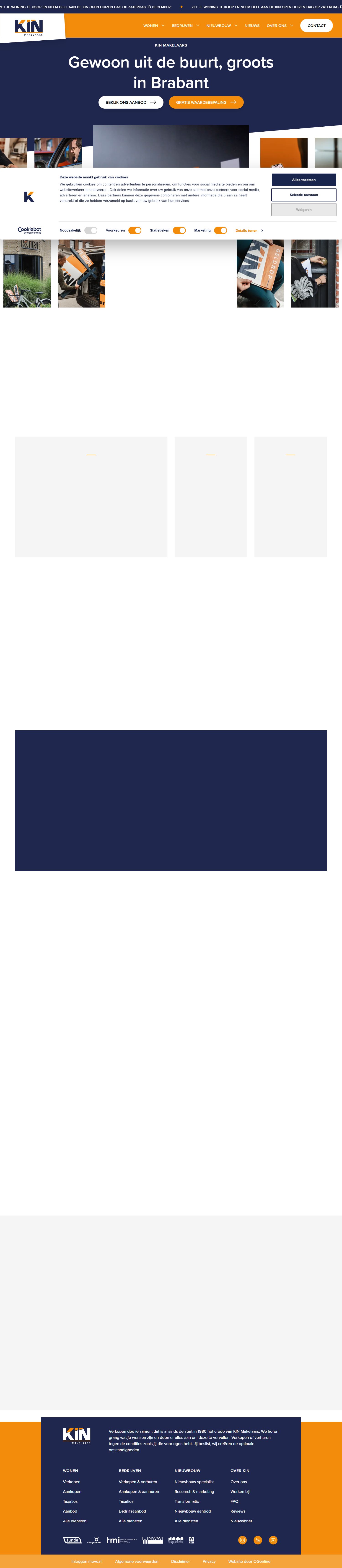 Screenshot van de website van www.kinmakelaars.nl