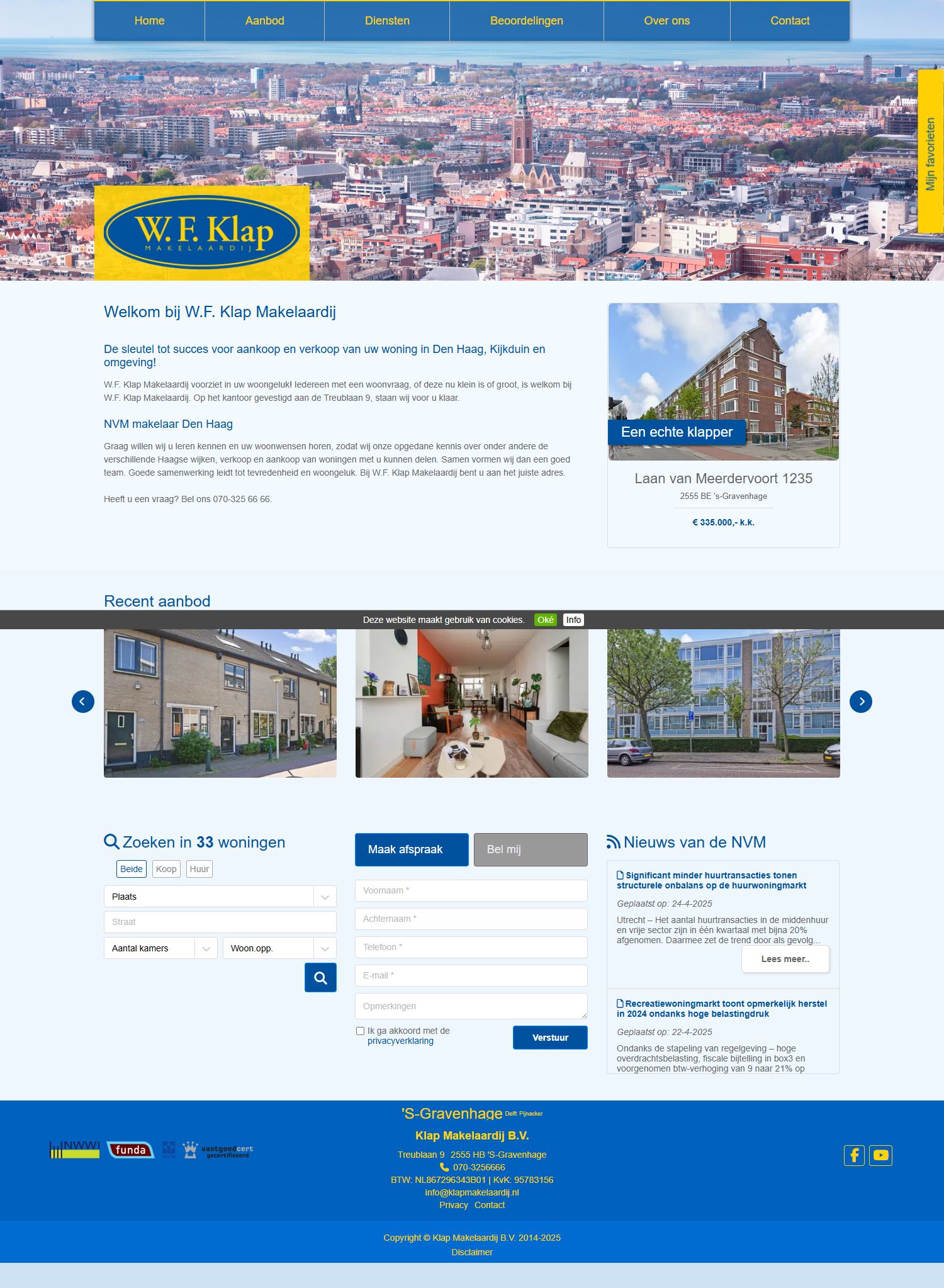 Screenshot of the website of www.klapmakelaardij.nl