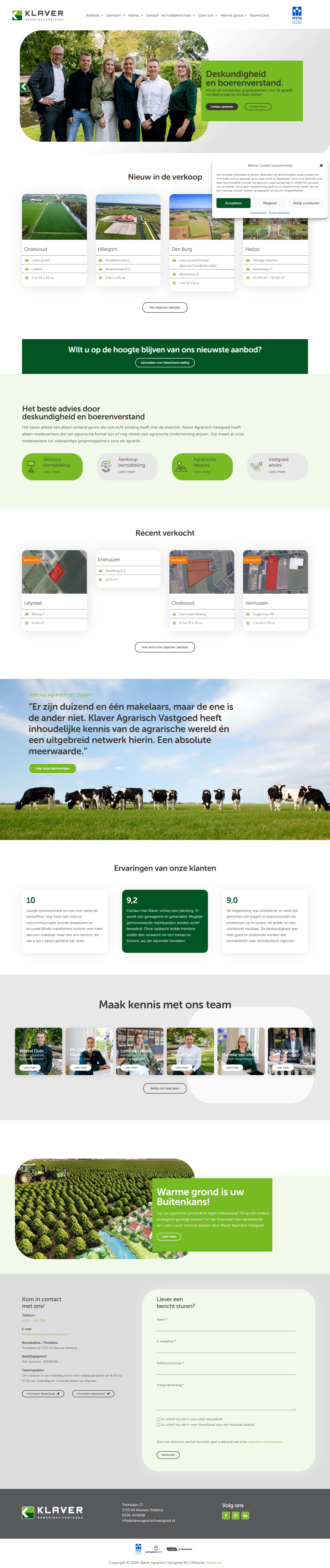 Screenshot van de website van www.klaveragrarischvastgoed.nl