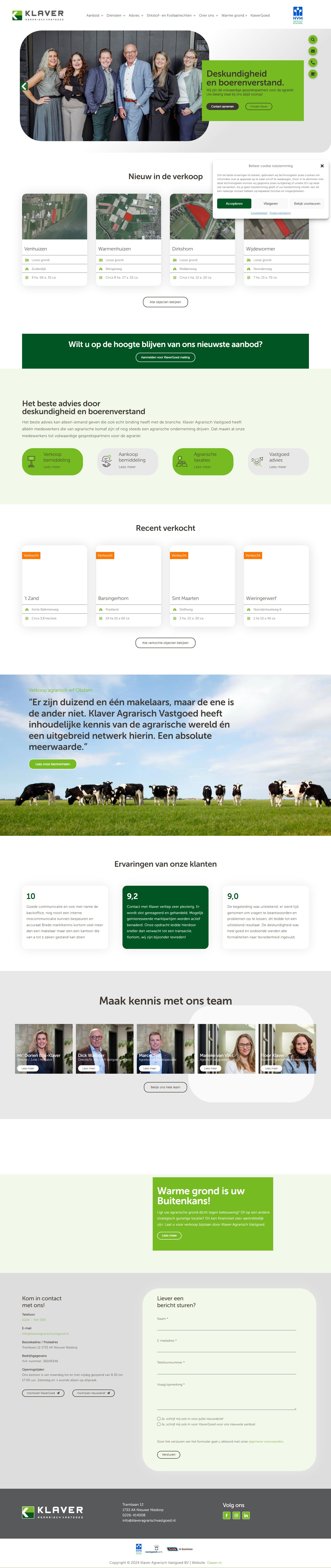 Screenshot van de website van www.klaveragrarischvastgoed.nl