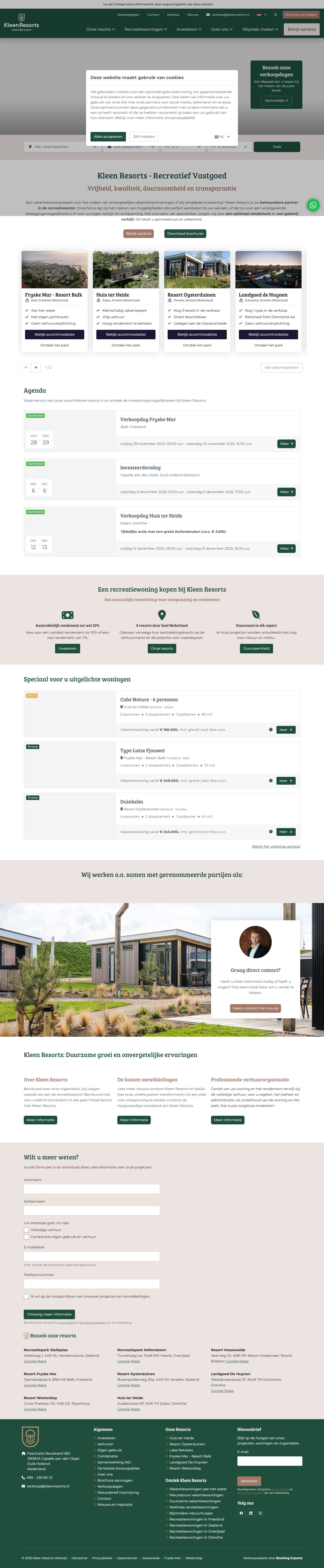 Capture d'écran du site web de www.kleenresortsverkoop.nl