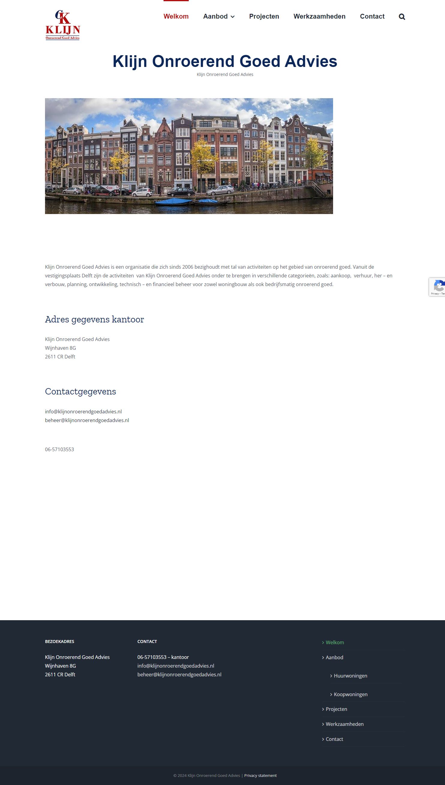 Screenshot van de website van www.klijnonroerendgoedadvies.nl