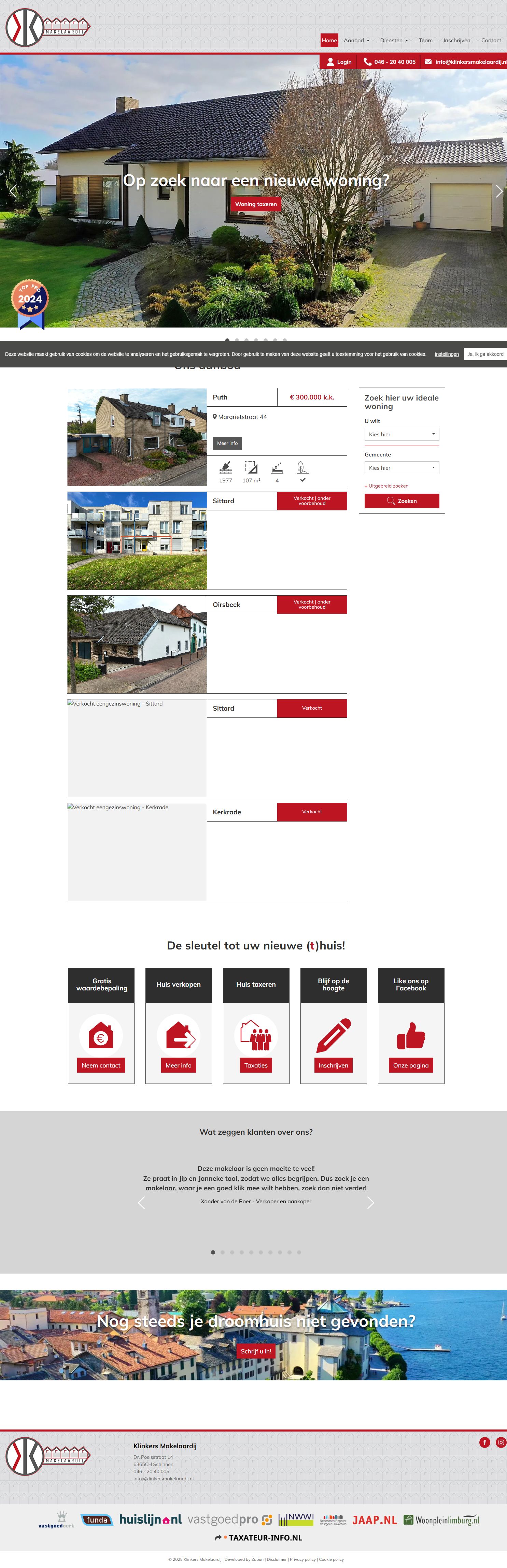 Screenshot van de website van www.klinkersmakelaardij.nl