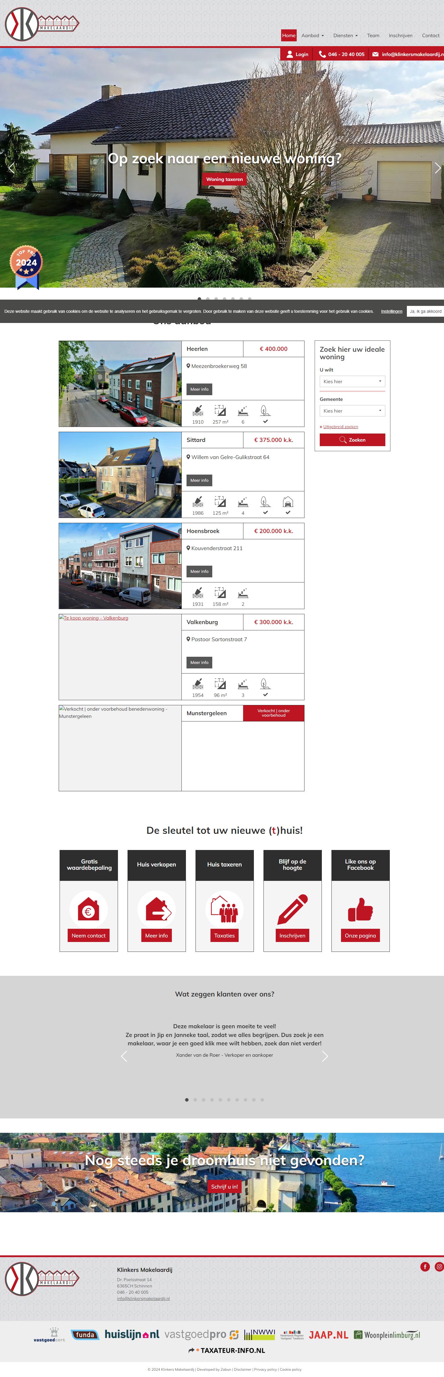 Screenshot van de website van www.klinkersmakelaardij.nl