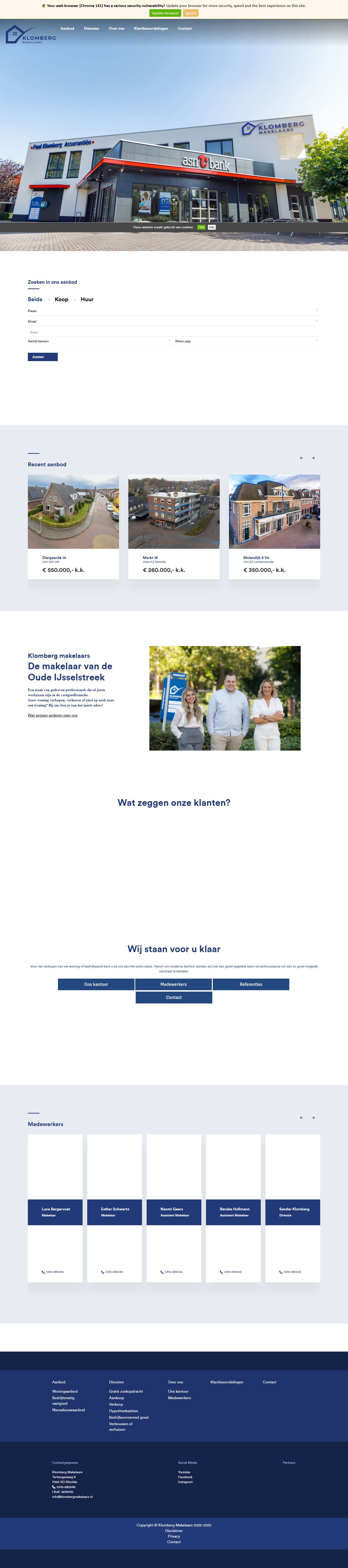 Screenshot of the website of www.klombergmakelaars.nl
