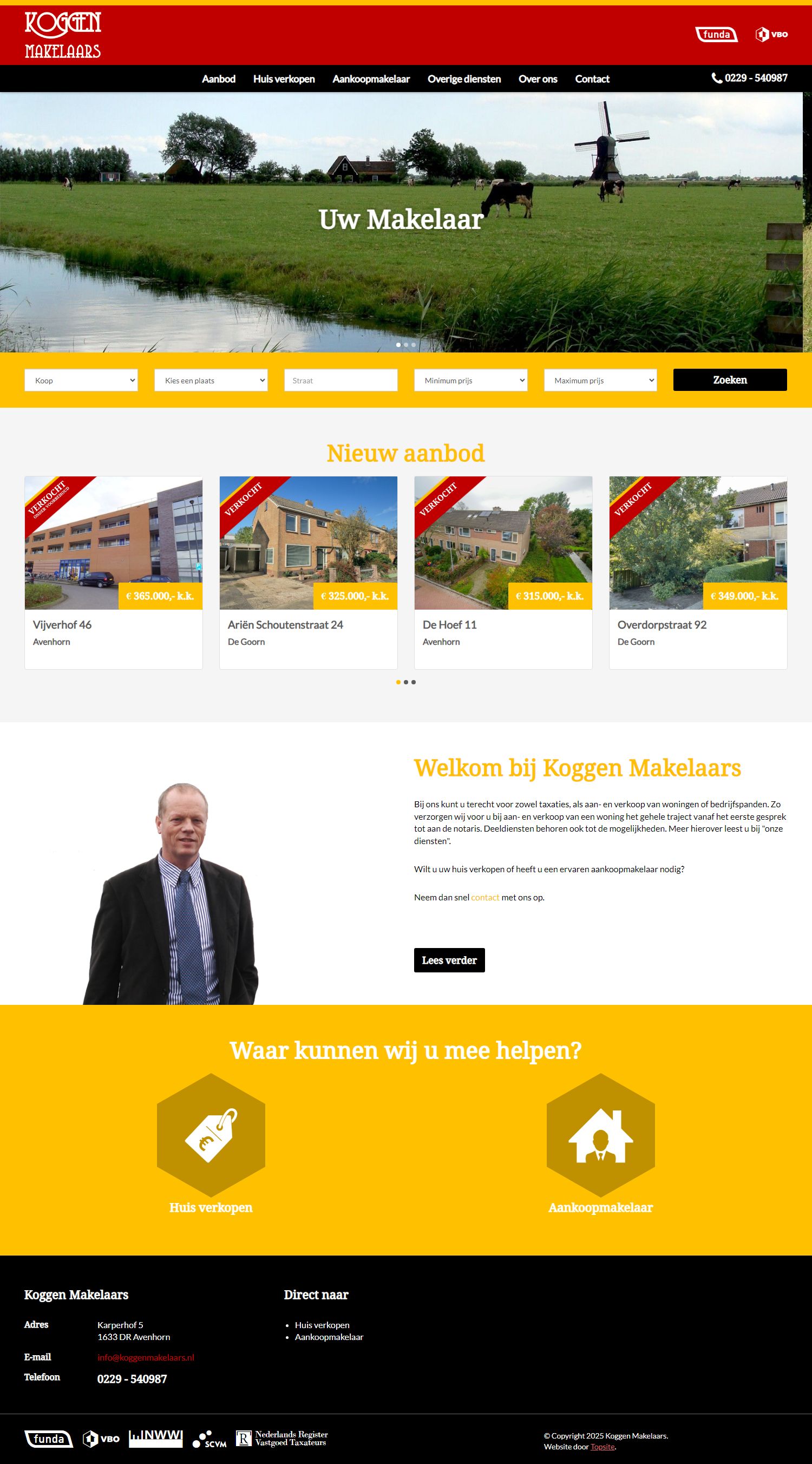 Screenshot van de website van www.koggenmakelaars.nl