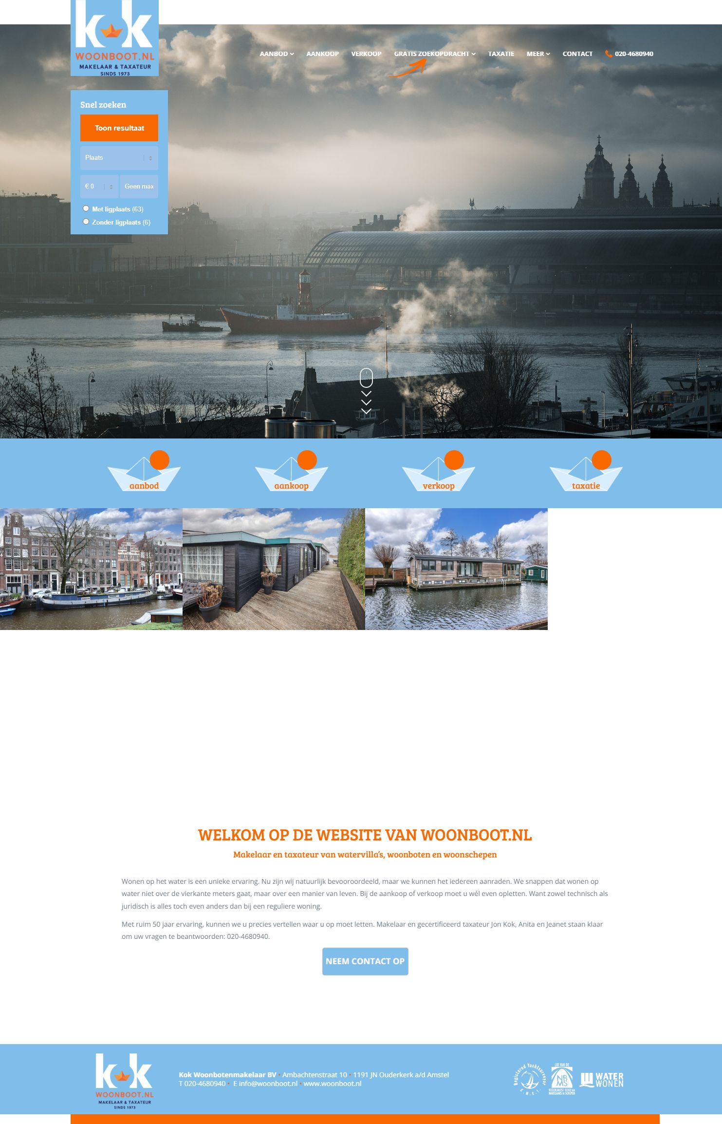 Screenshot van de website van www.woonboot.nl