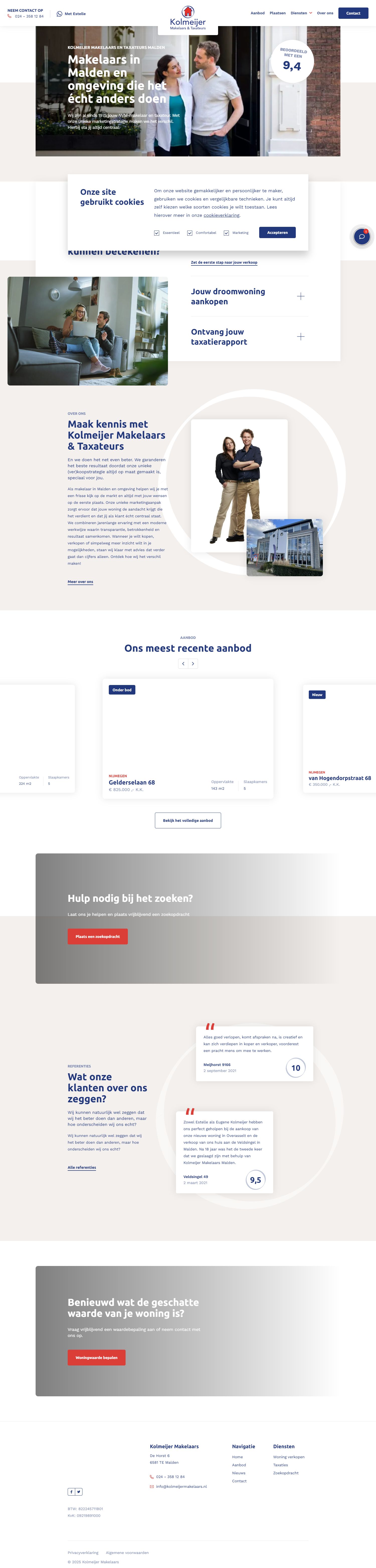 Screenshot van de website van www.kolmeijermakelaars.nl
