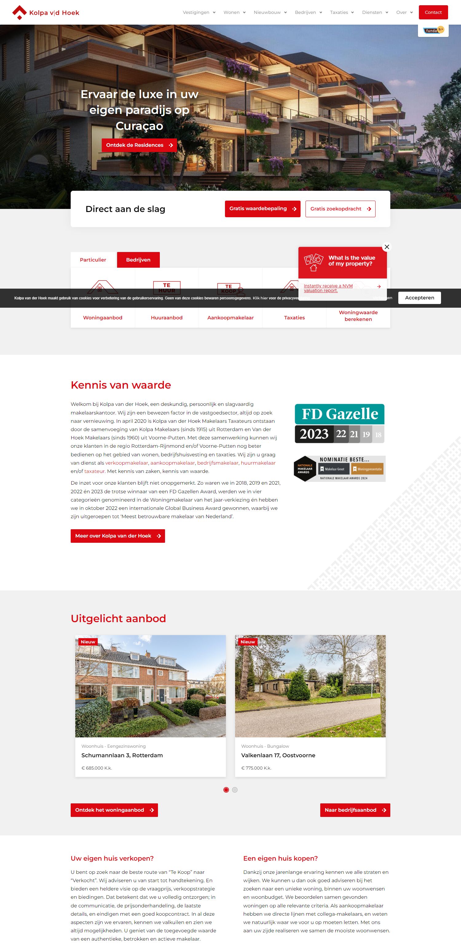 Screenshot van de website van www.kolpavanderhoek.nl