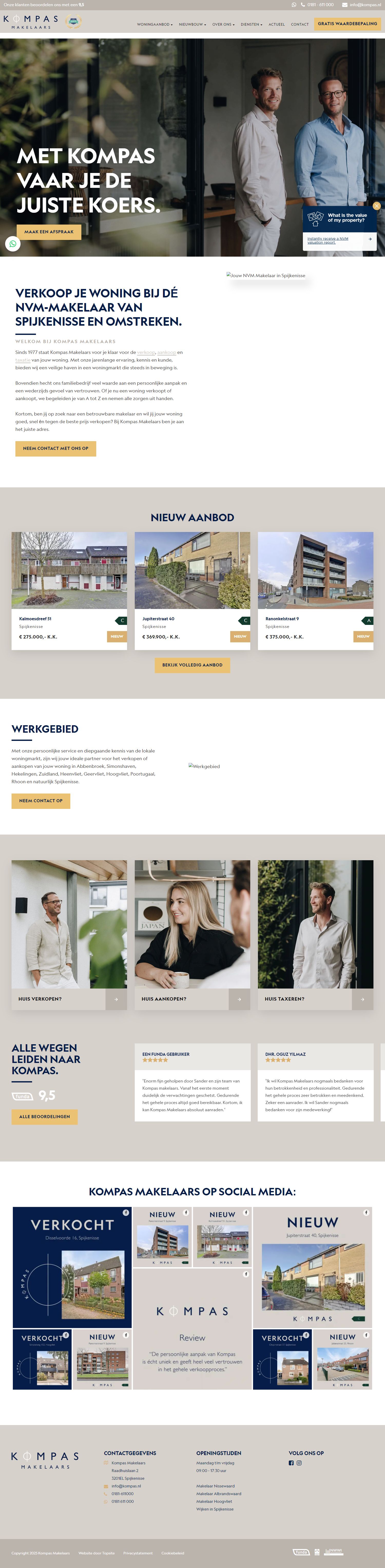 Screenshot van de website van www.kompasmakelaars.nl