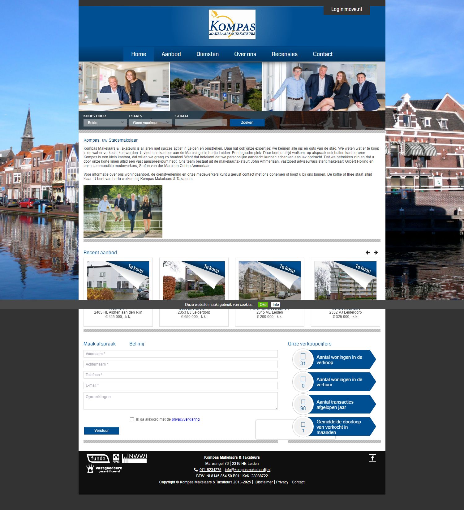 Screenshot van de website van www.kompasmakelaardij.nl