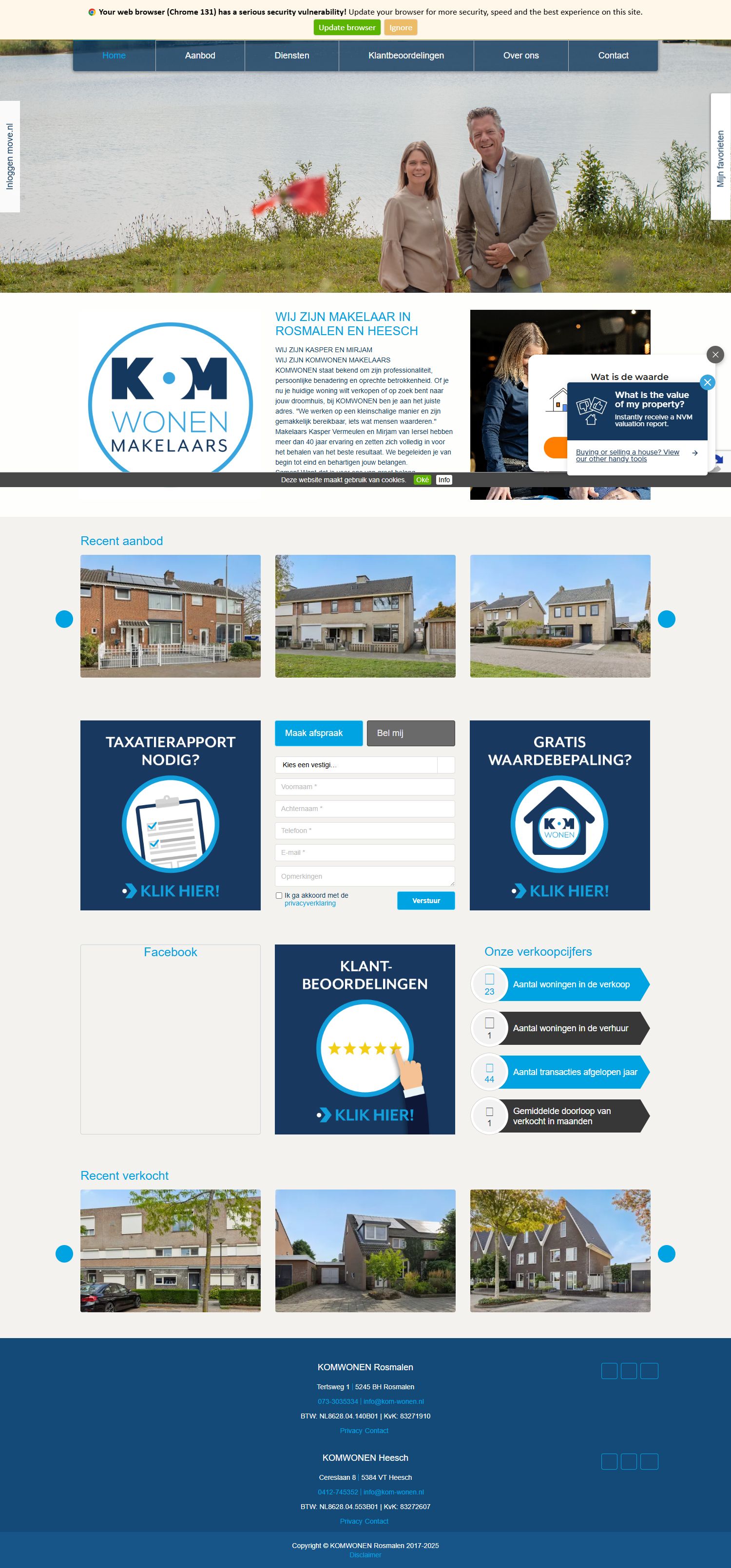 Screenshot van de website van www.kom-wonen.nl