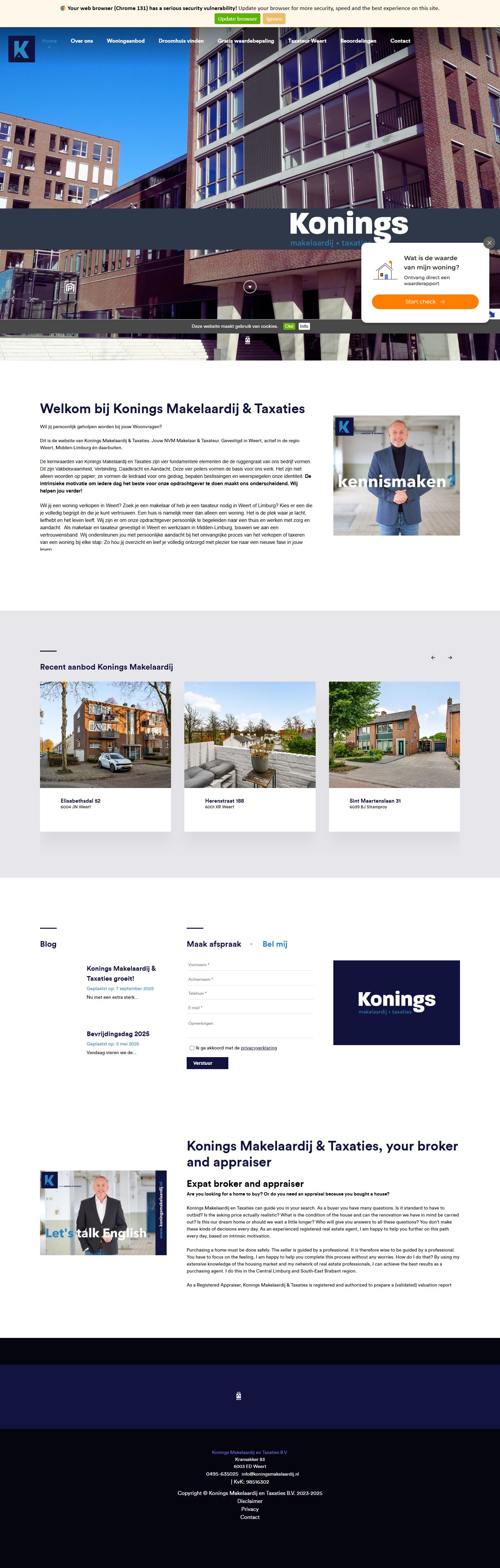Screenshot of the website of www.koningsmakelaardij.nl