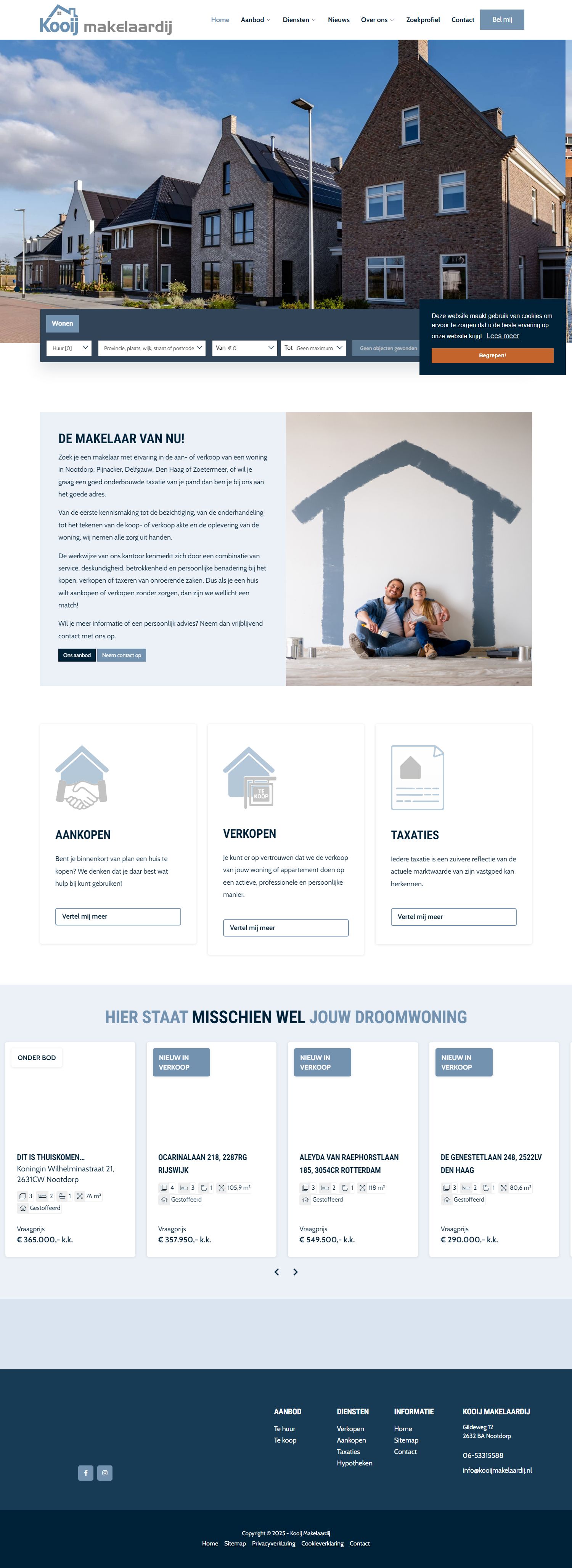 Screenshot van de website van www.kooijmakelaardij.nl
