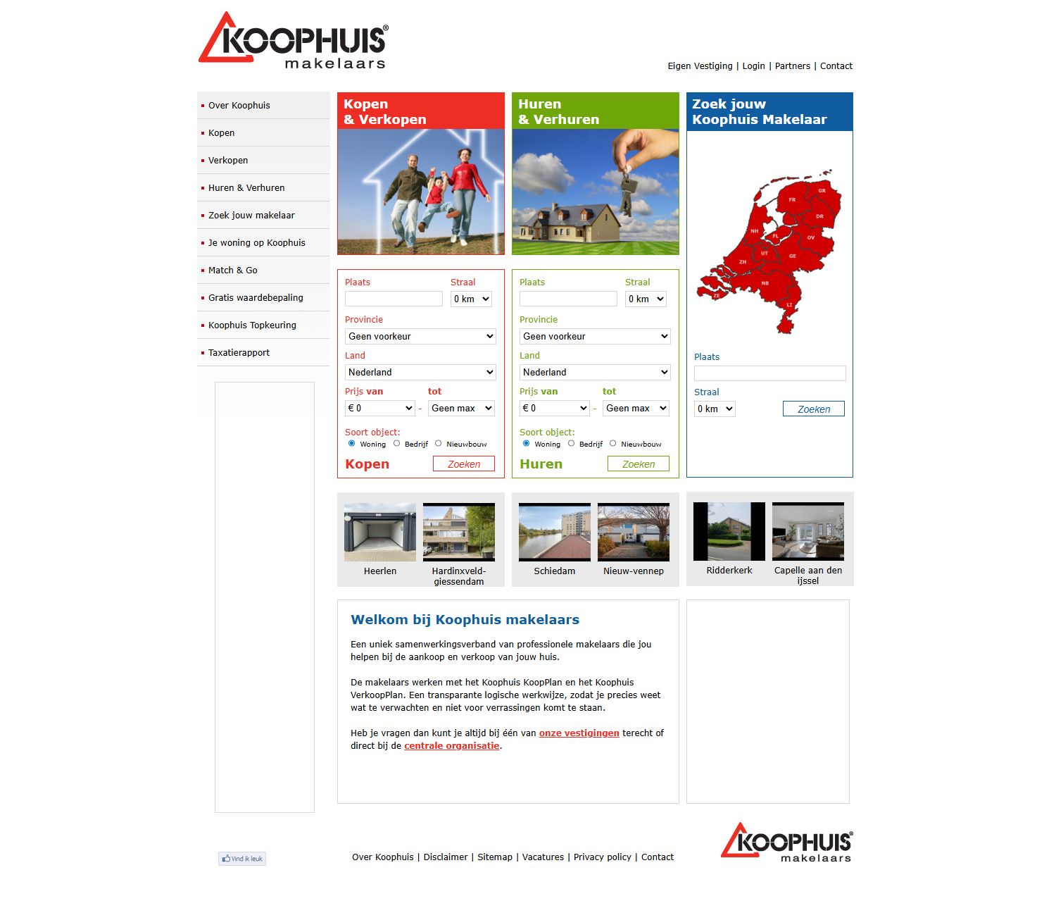 Screenshot van de website van www.koophuis.nl