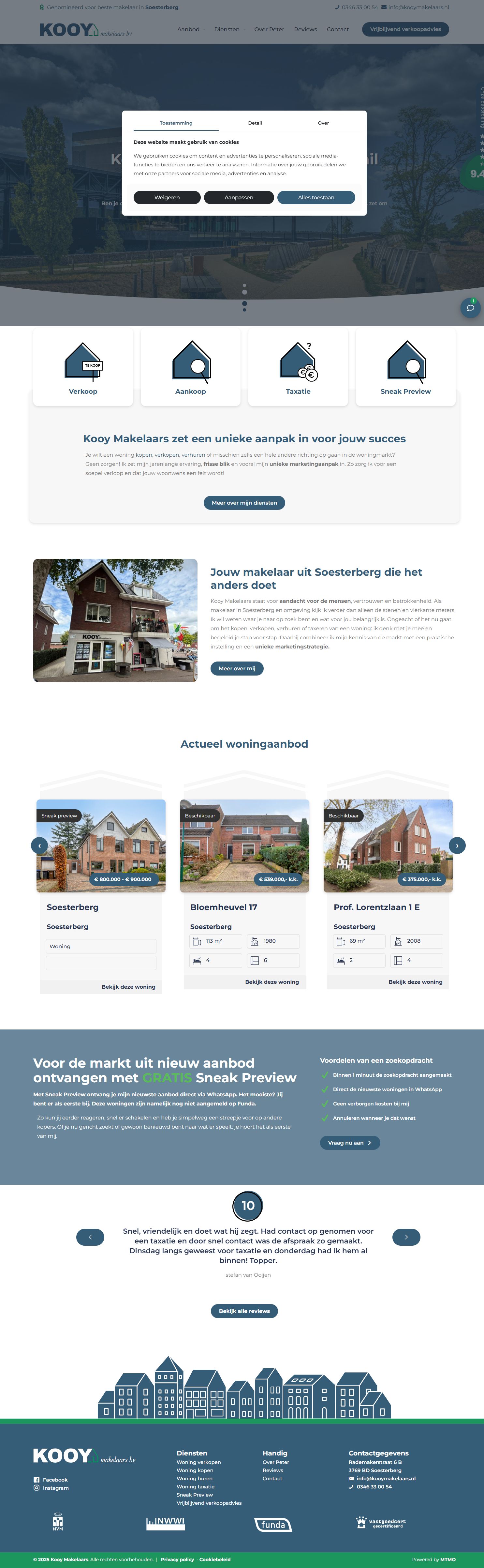 Screenshot van de website van www.kooymakelaars.nl