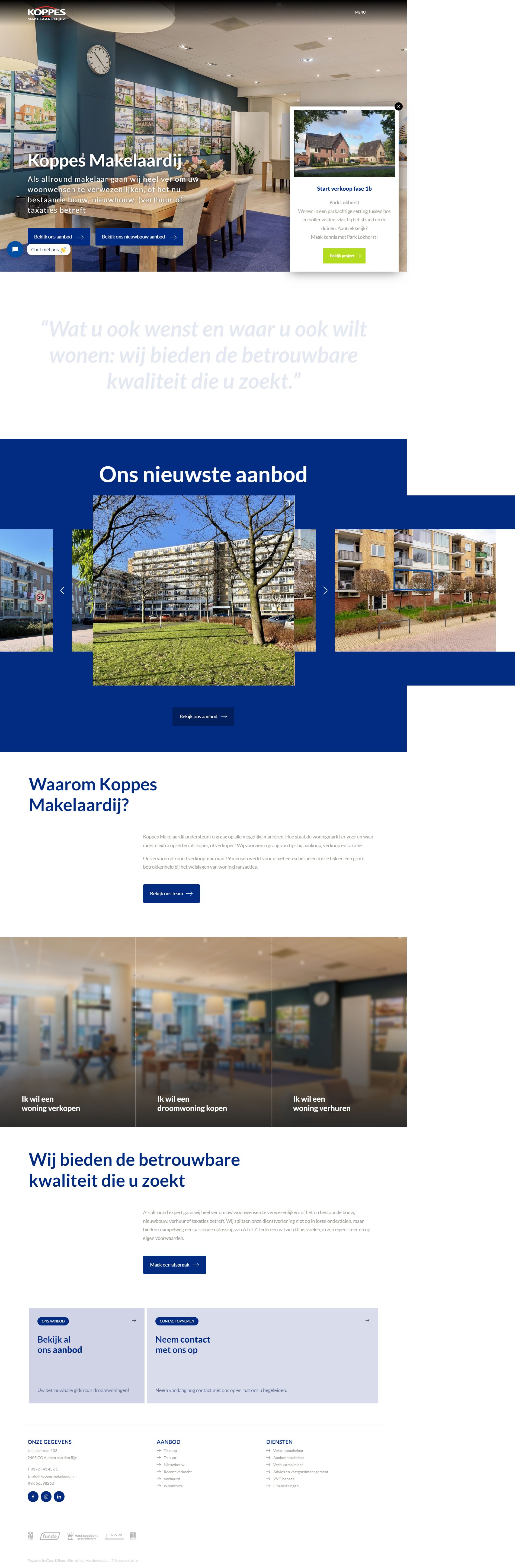 Screenshot van de website van www.koppesmakelaardij.nl