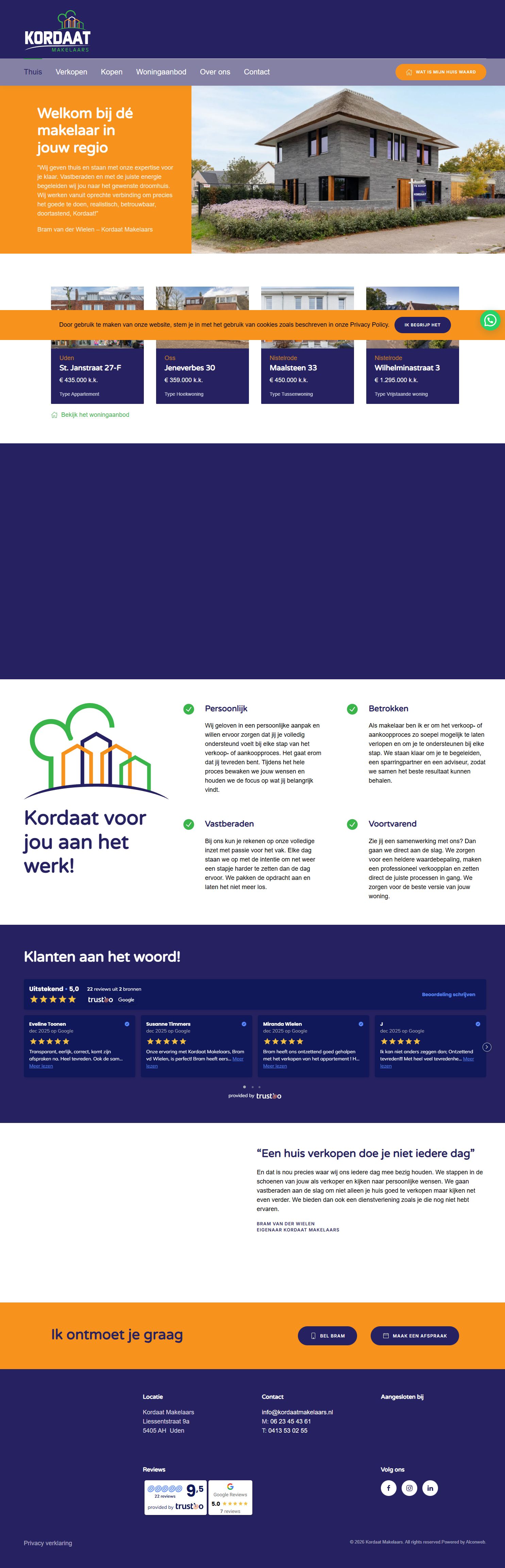 Screenshot of the website of www.kordaatmakelaars.nl