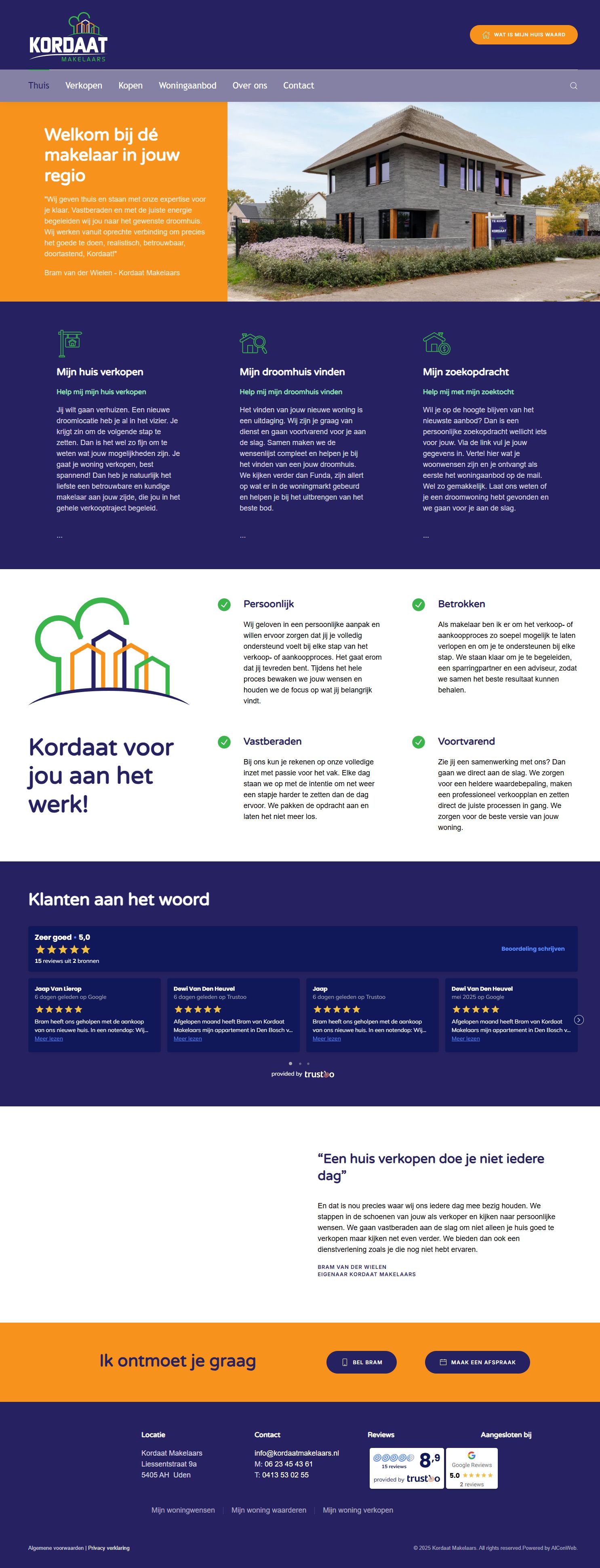 Screenshot of the website of www.kordaatmakelaars.nl