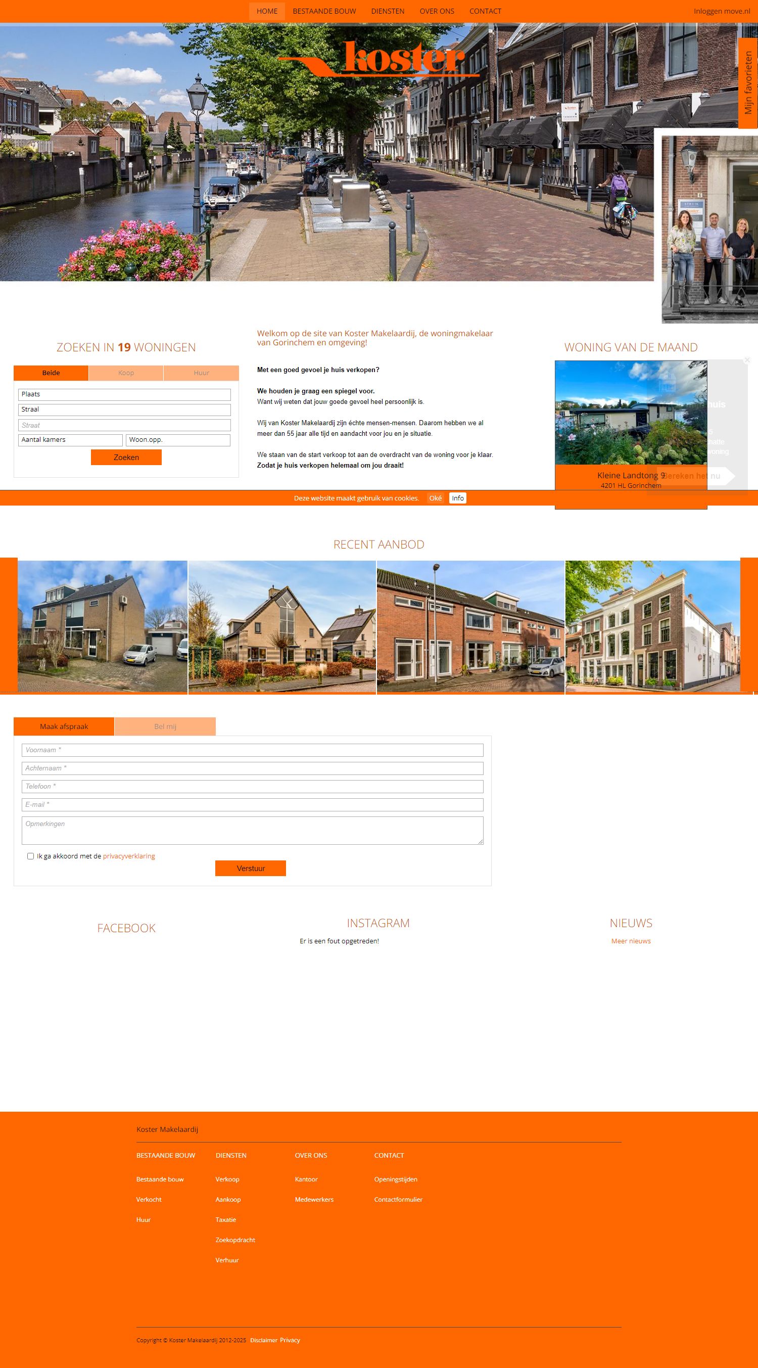 Screenshot van de website van www.koster-makelaardij.nl