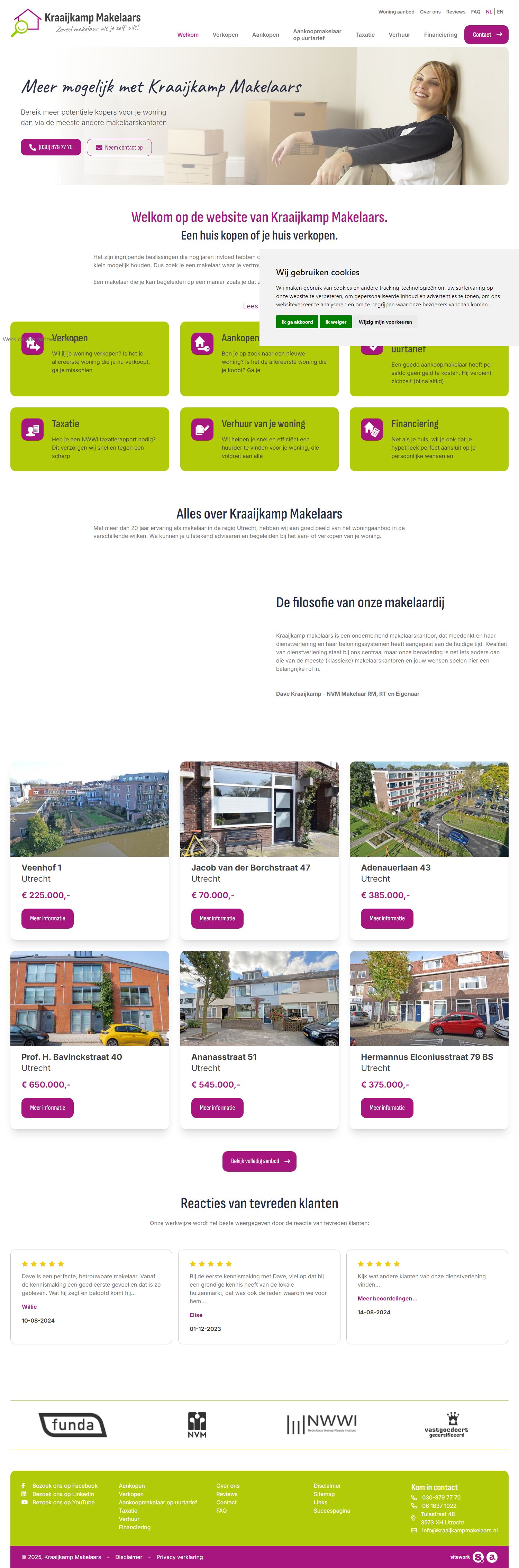 Screenshot van de website van www.kraaijkampmakelaars.nl