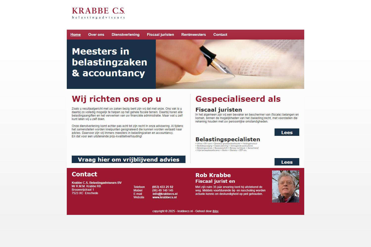 Screenshot van de website van www.krabbecs.nl