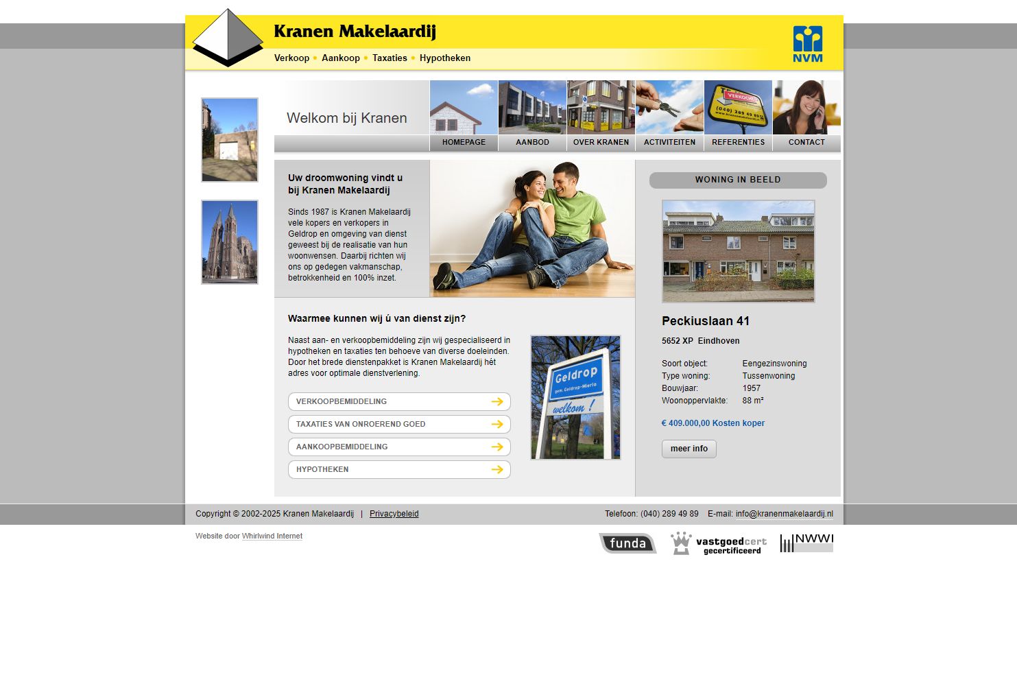 Screenshot van de website van www.kranenmakelaardij.nl