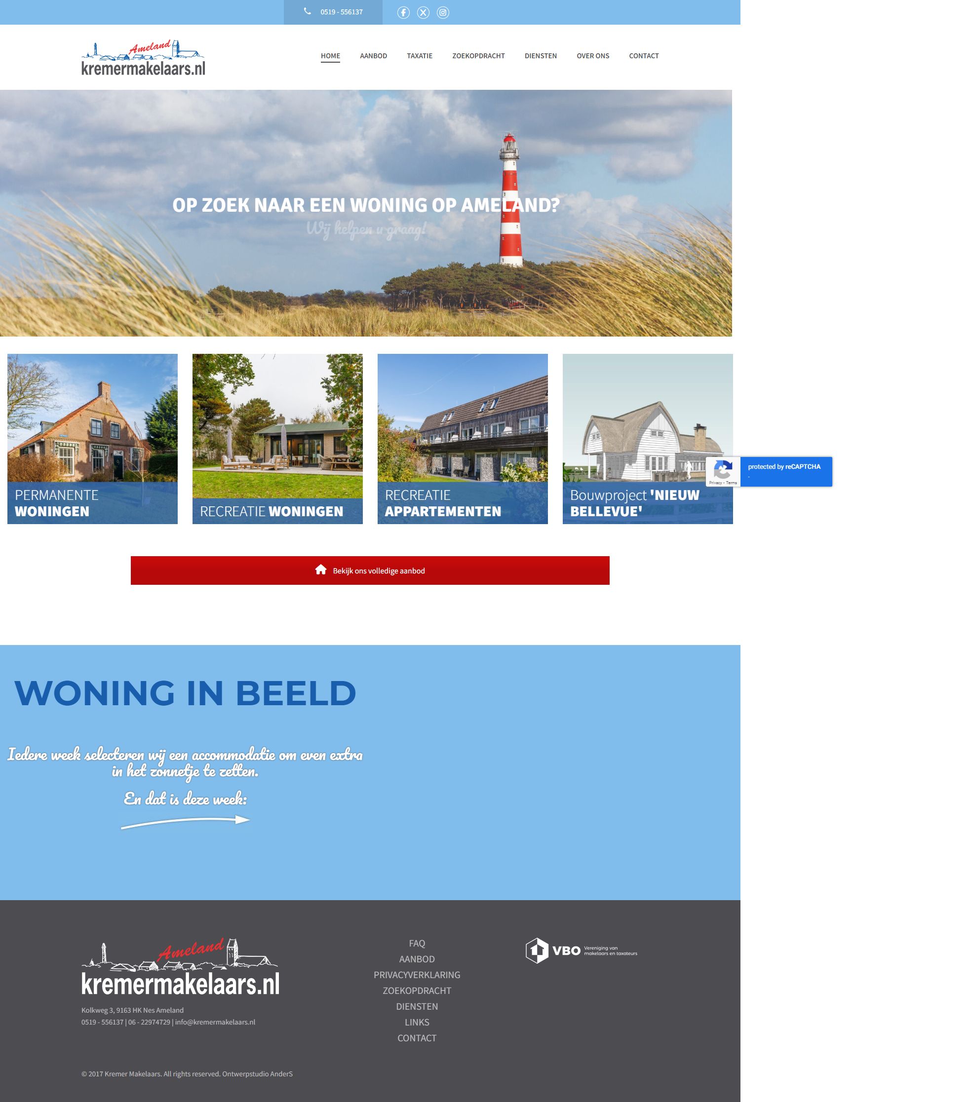 Screenshot van de website van www.kremermakelaars.nl