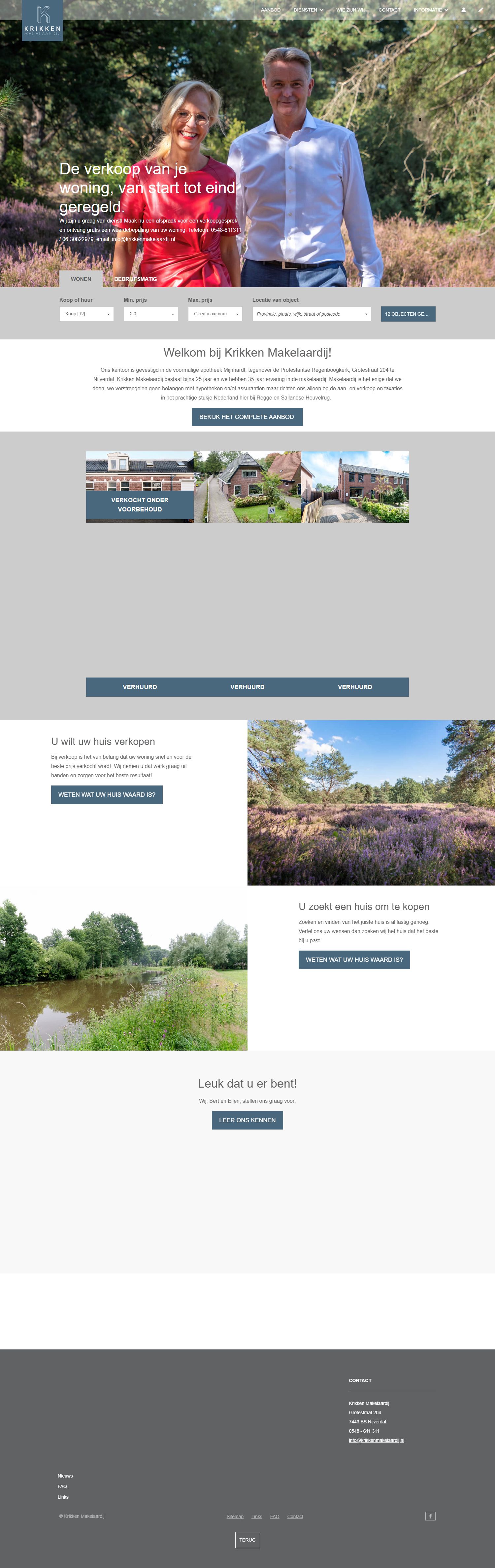 Screenshot van de website van www.krikkenmakelaardij.nl
