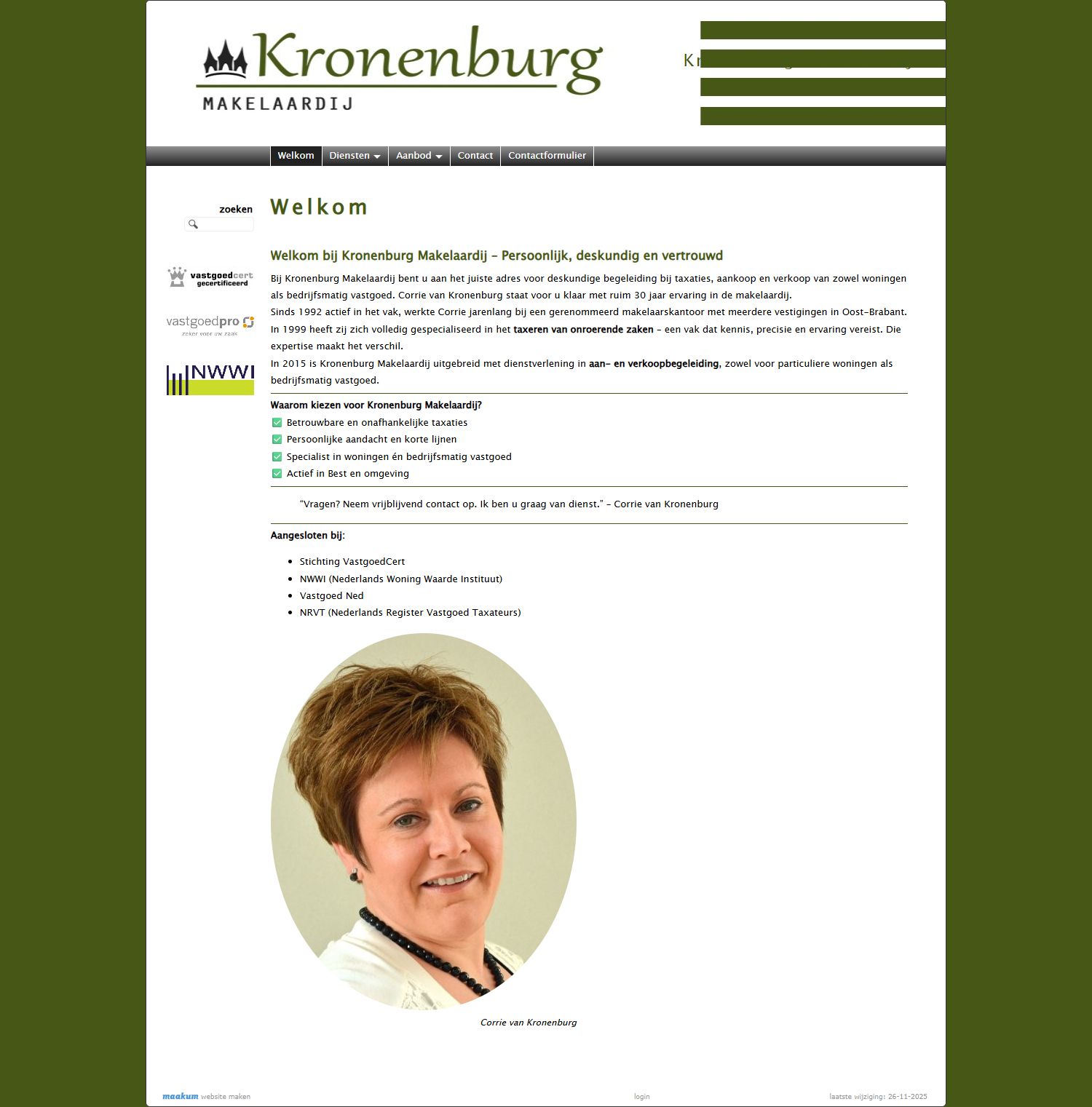 Screenshot of the website of www.kronenburgmakelaardij.nl