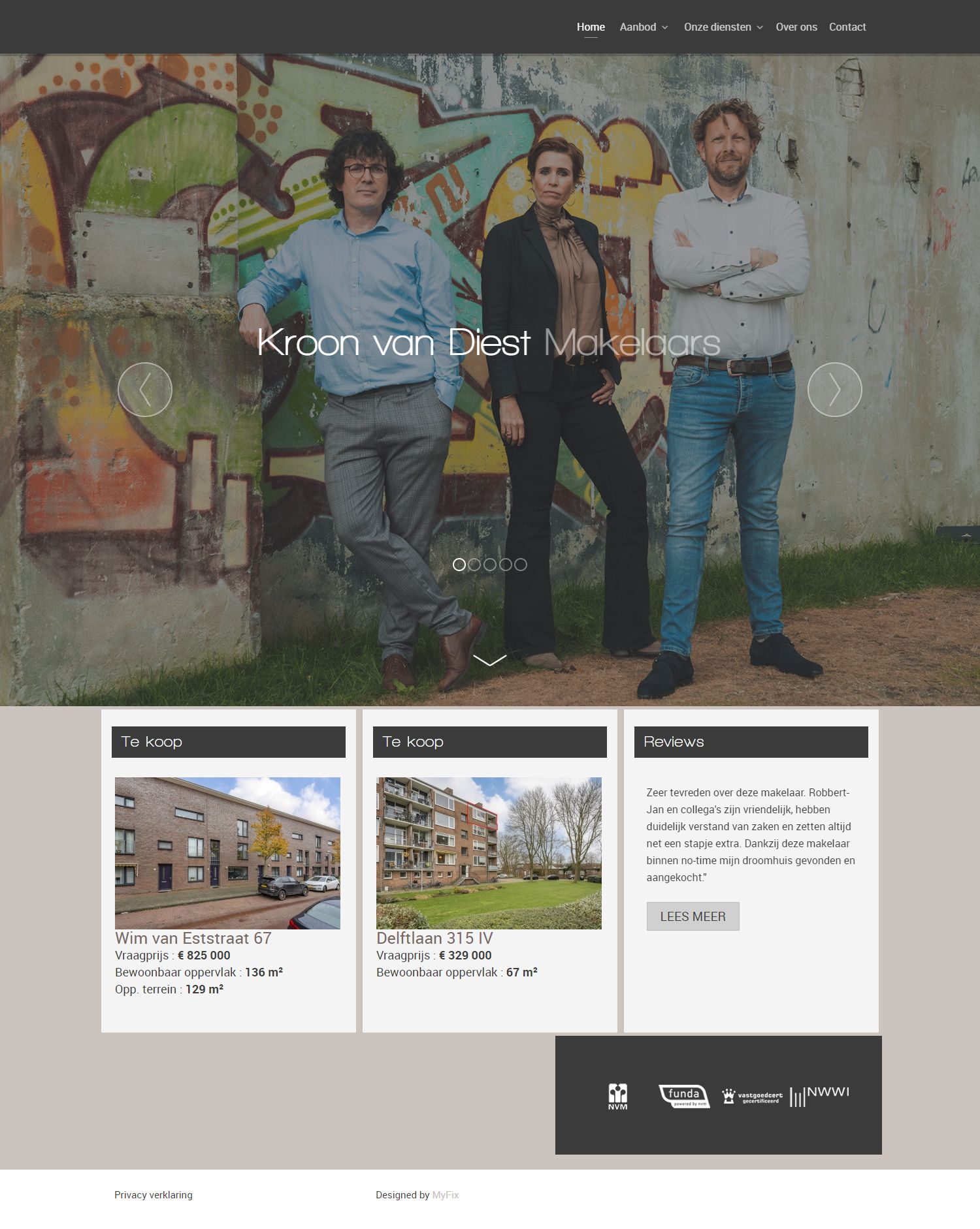 Screenshot van de website van www.kroonvandiest.nl