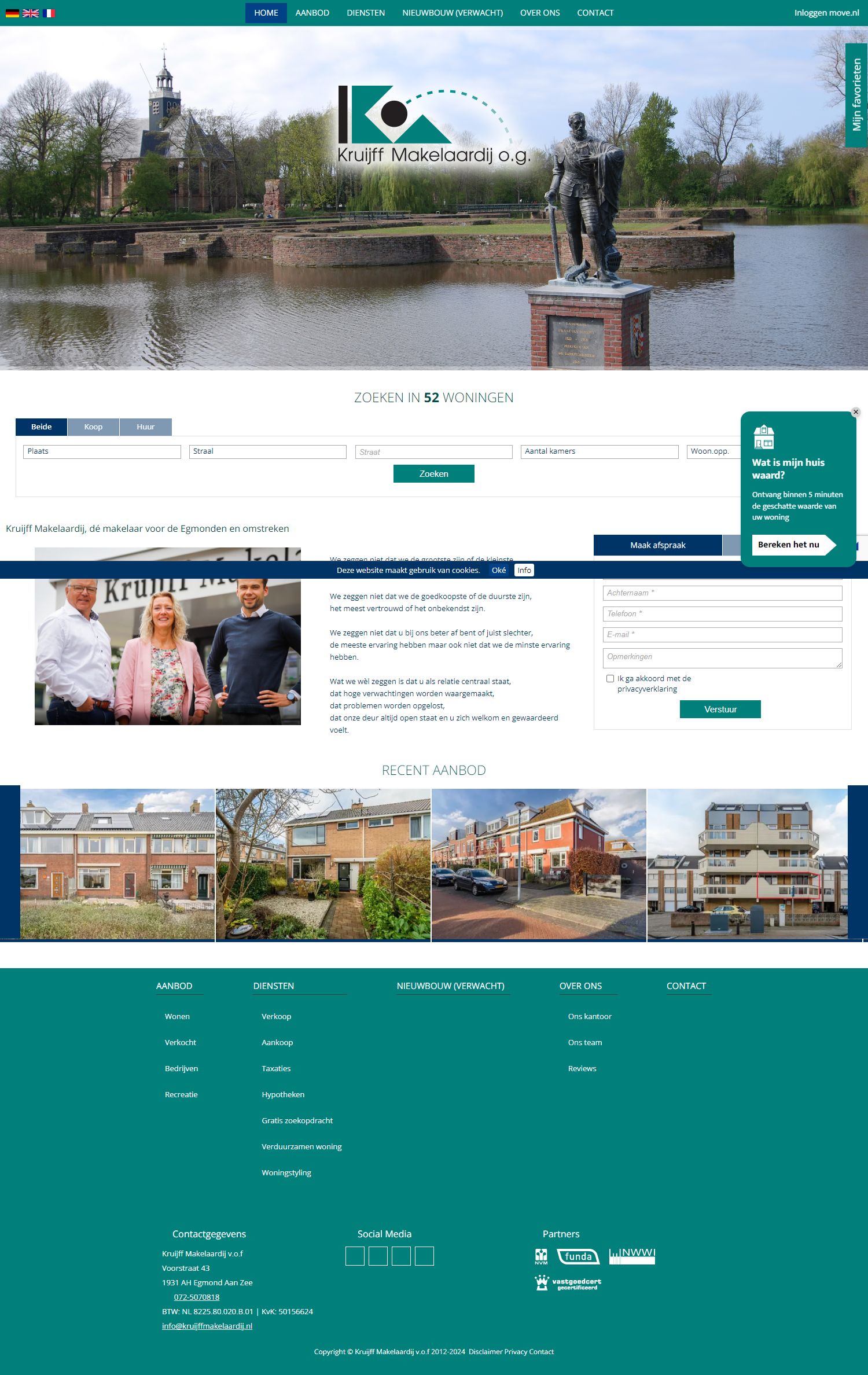 Screenshot van de website van www.kruijffmakelaardij.nl