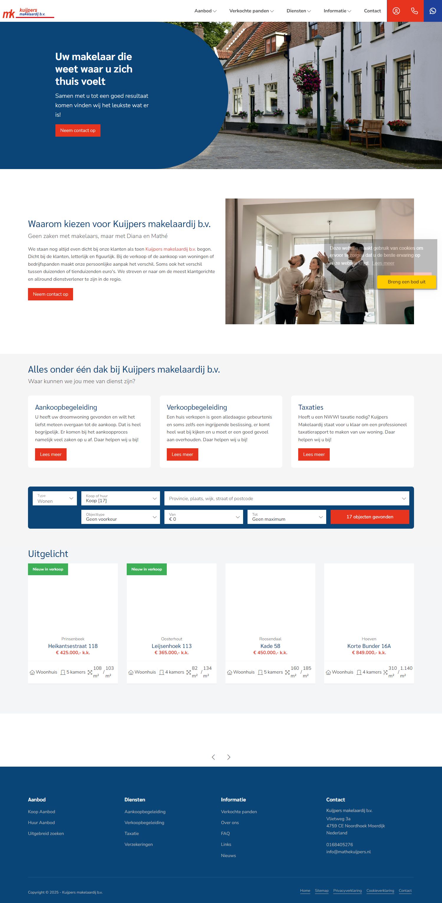 Screenshot van de website van www.kuijpersmakelaardij.nl