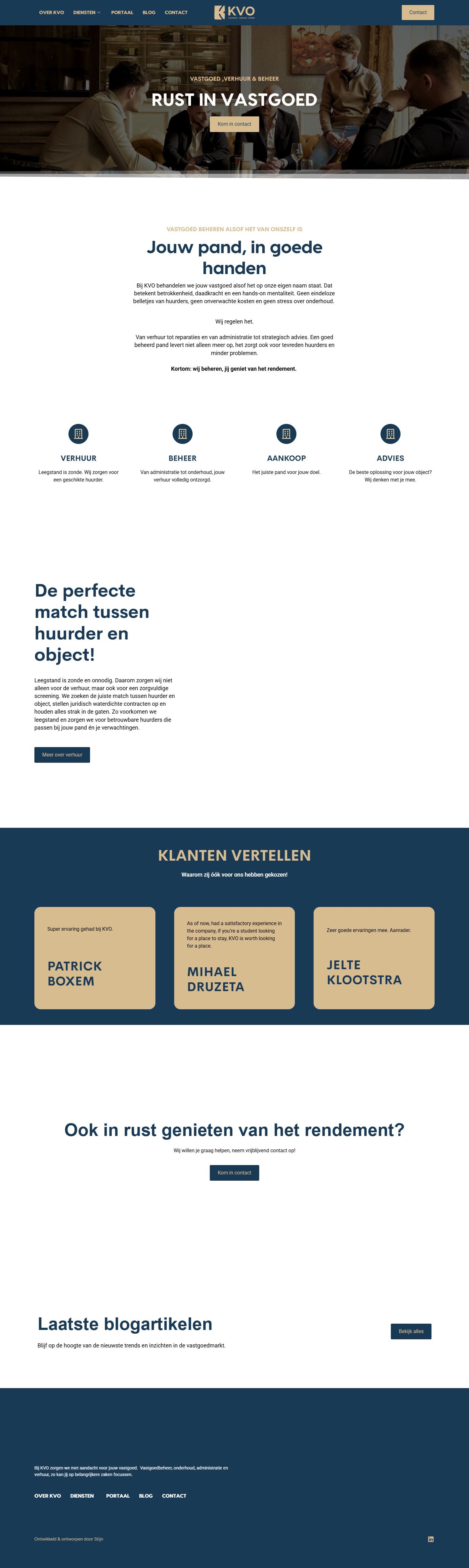Screenshot van de website van kvovastgoed.nl