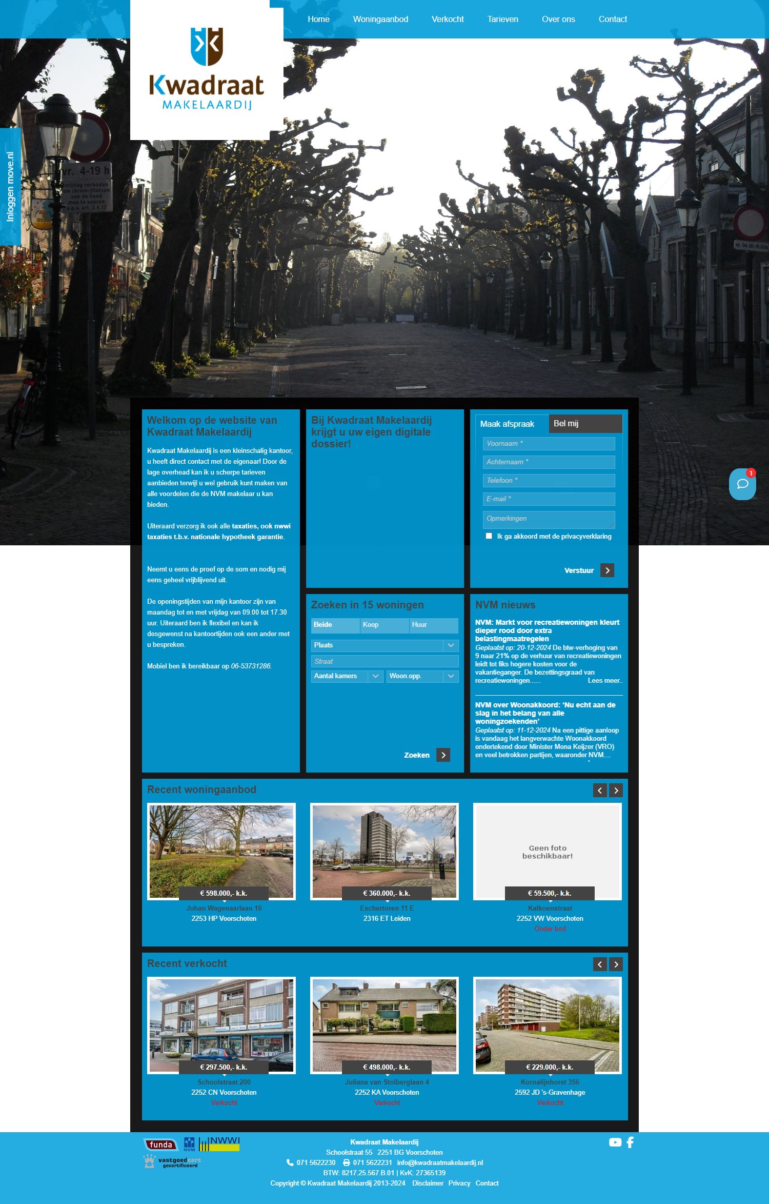 Screenshot van de website van www.kwadraatmakelaardij.nl