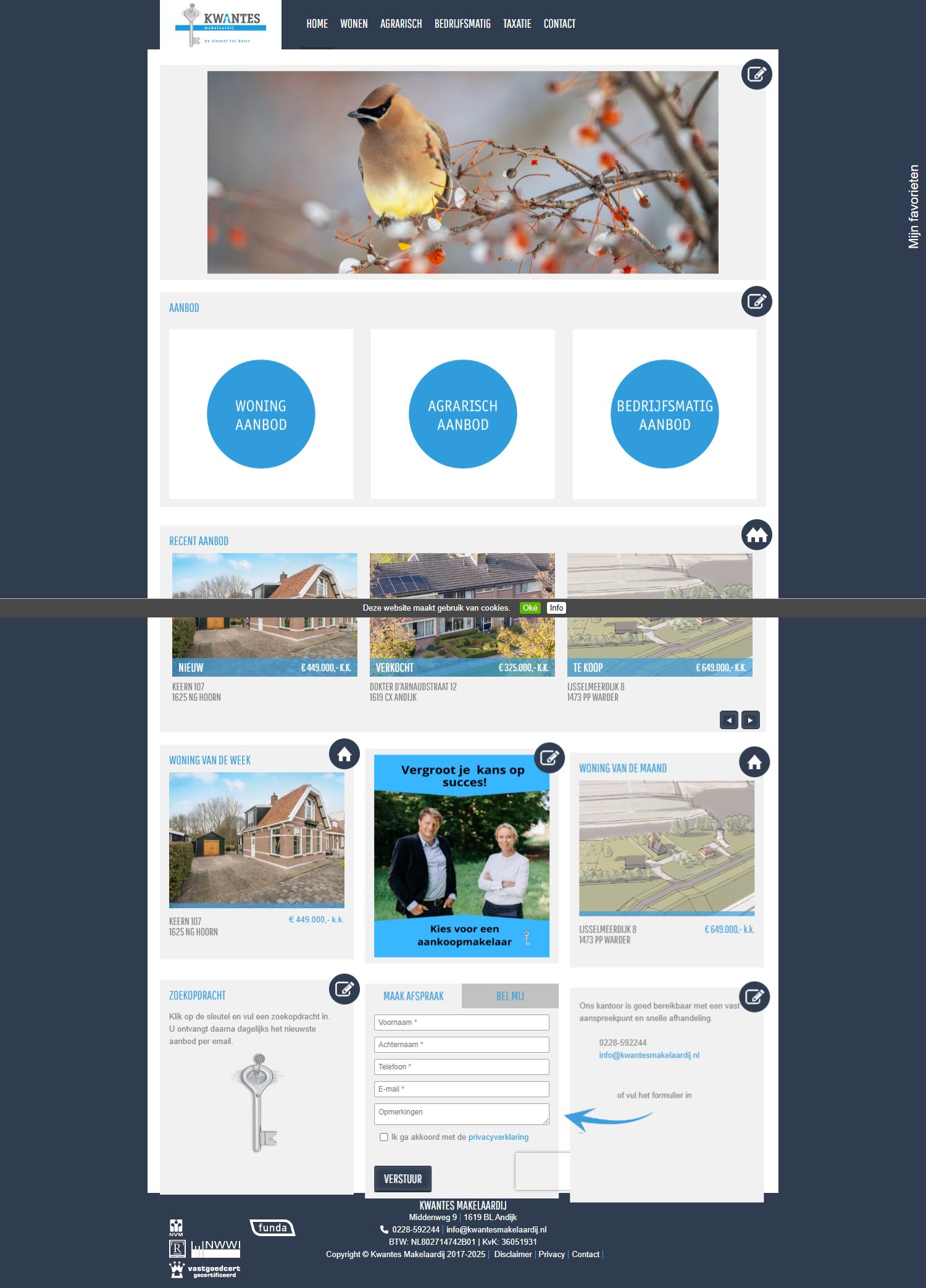 Screenshot van de website van www.kwantesmakelaardij.nl