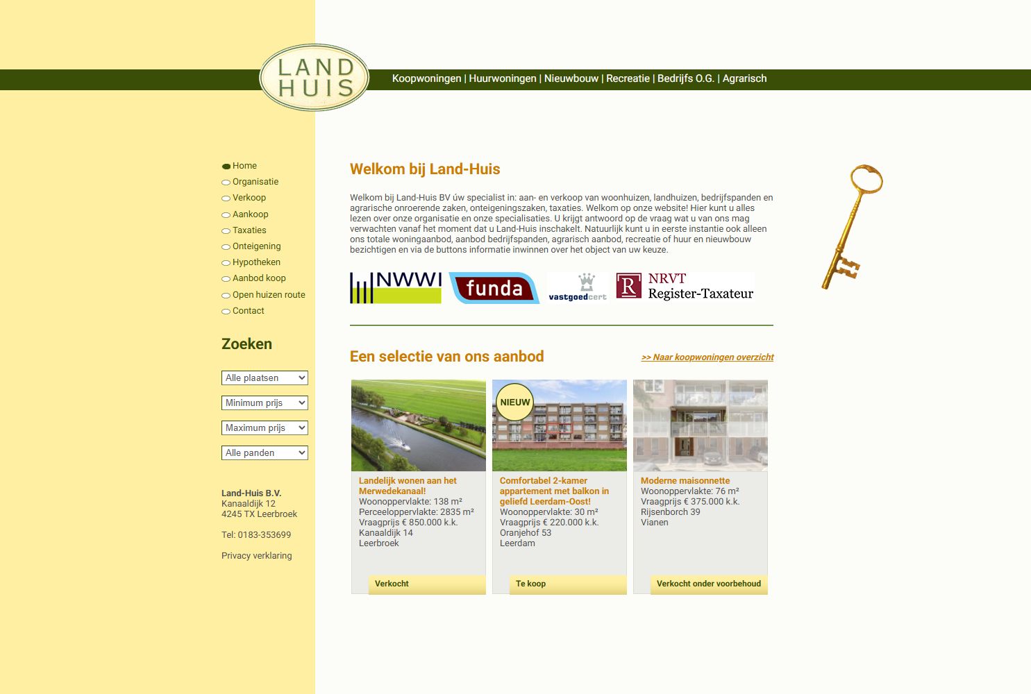 Screenshot of the website of www.land-huis.nl