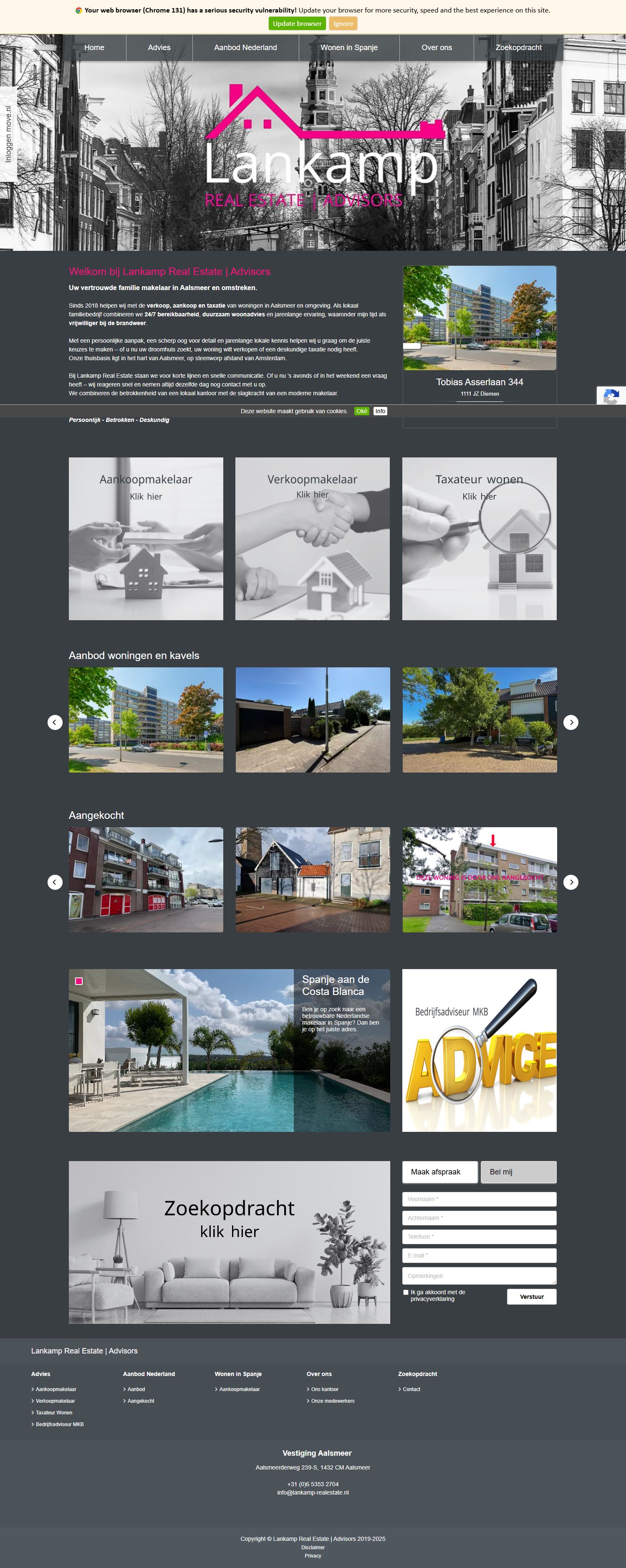 Screenshot van de website van www.lankamp-realestate.nl