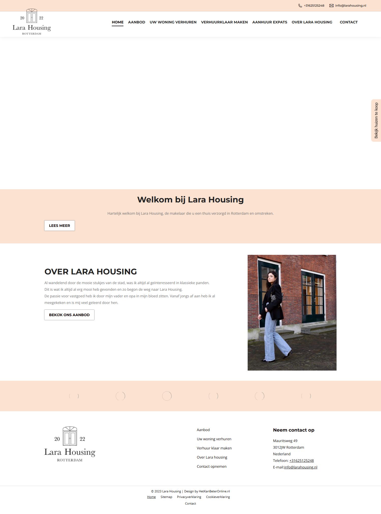 Screenshot van de website van www.larahousing.nl