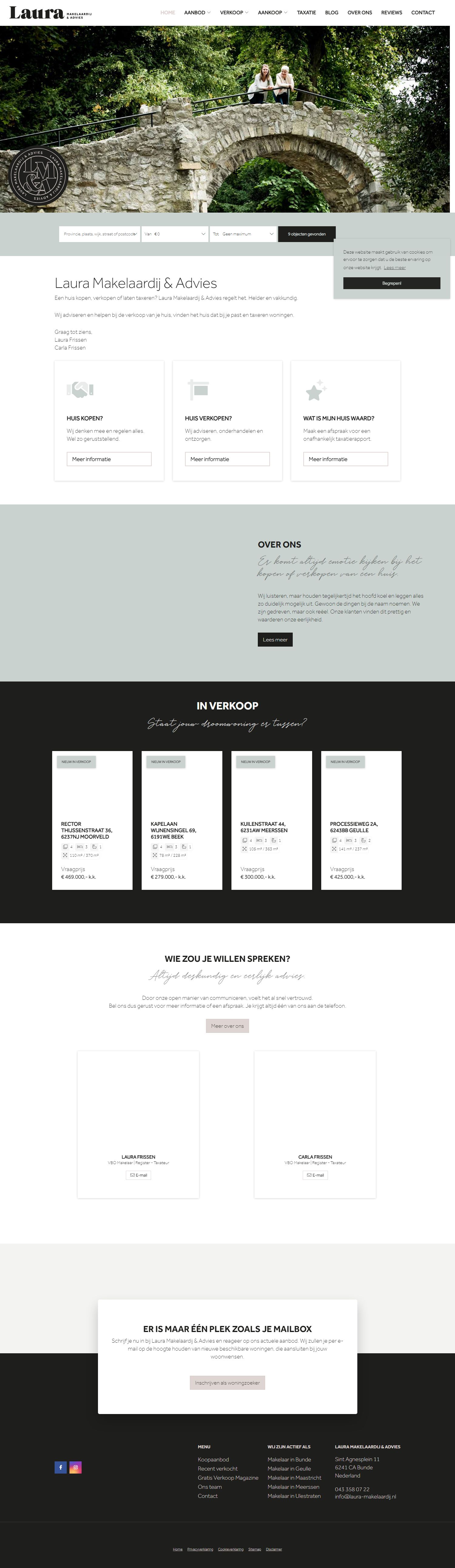 Screenshot van de website van www.laura-makelaardij.nl