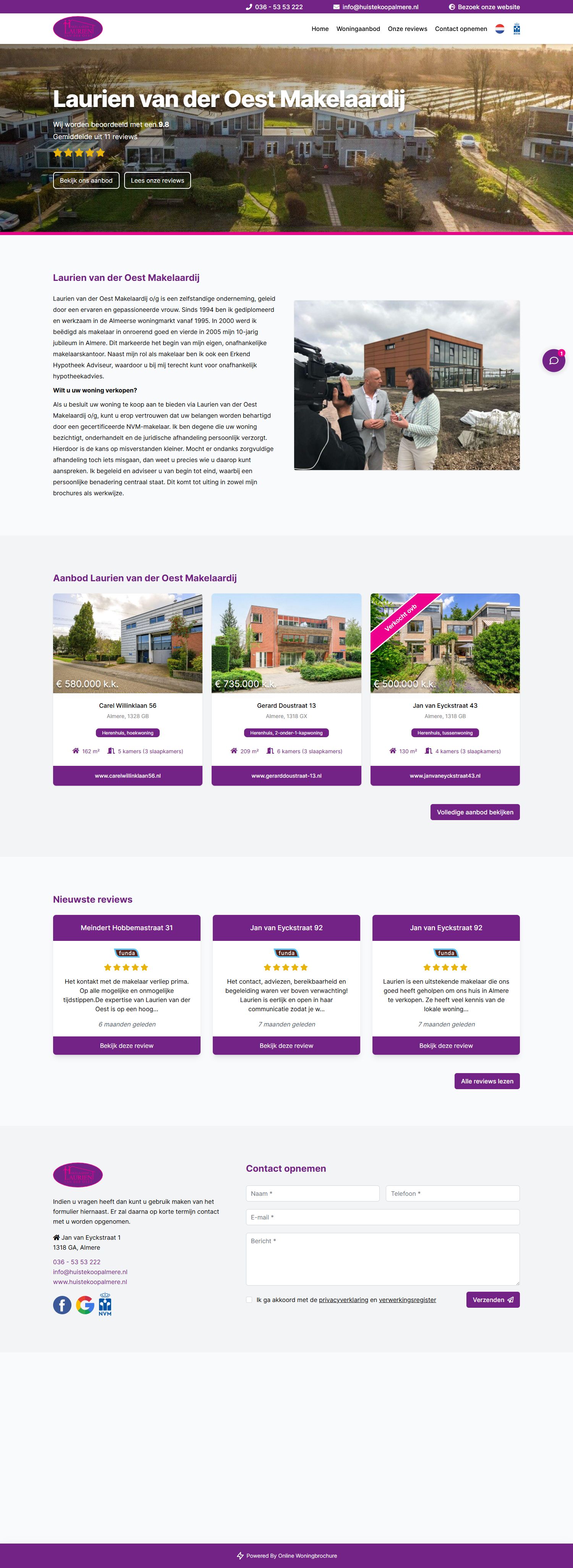 Screenshot van de website van www.huistekoopalmere.nl