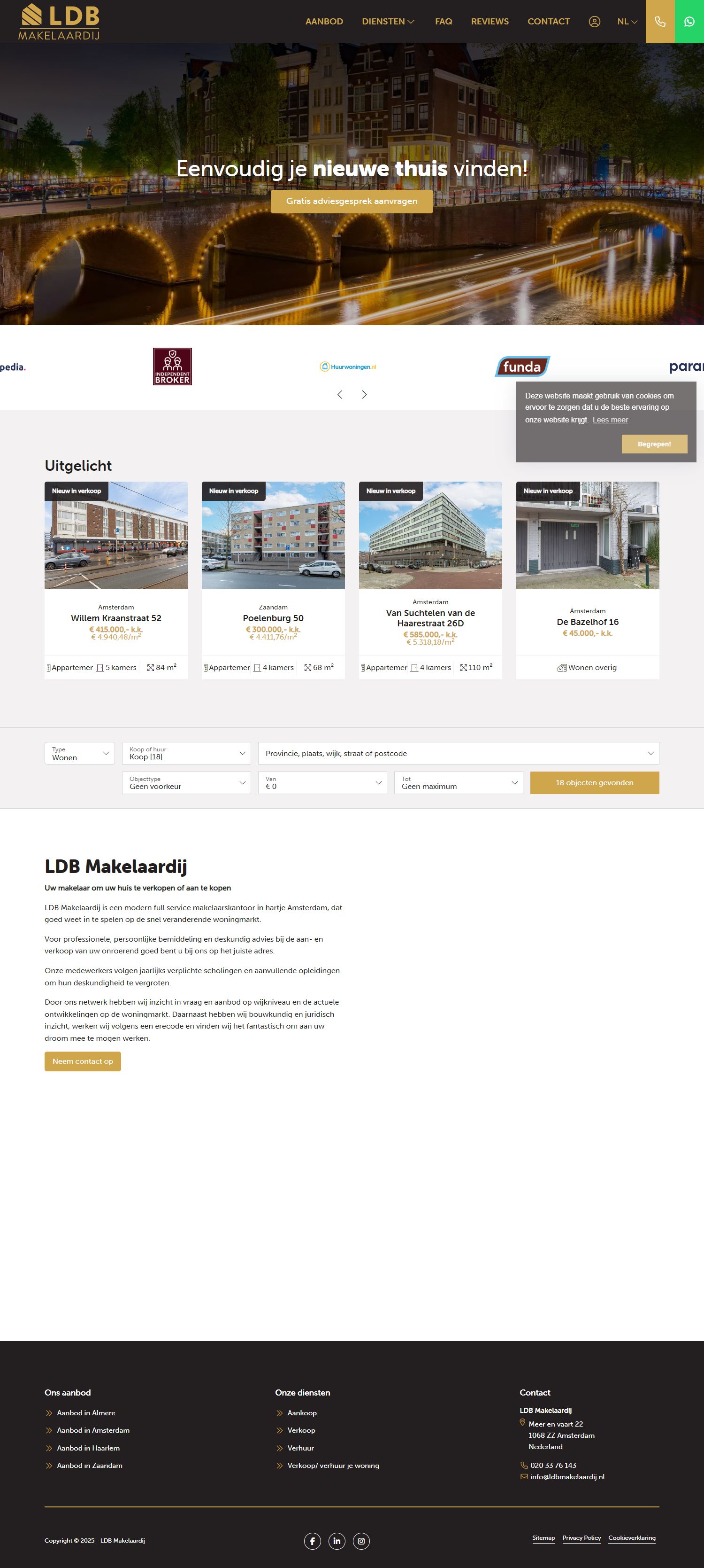 Screenshot van de website van www.ldbmakelaardij.nl