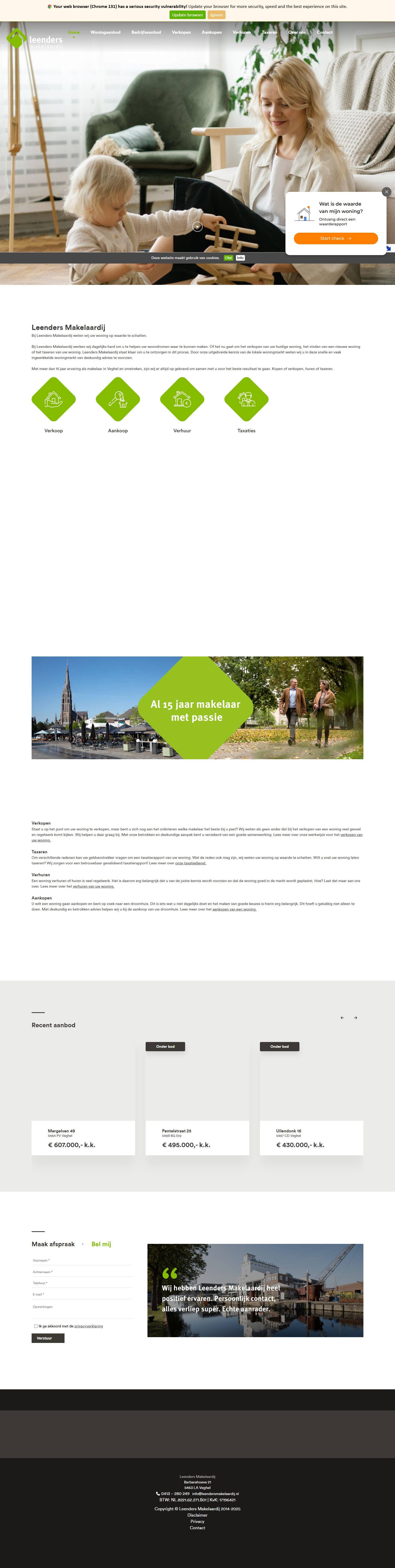 Screenshot der Website von www.leendersmakelaardij.nl